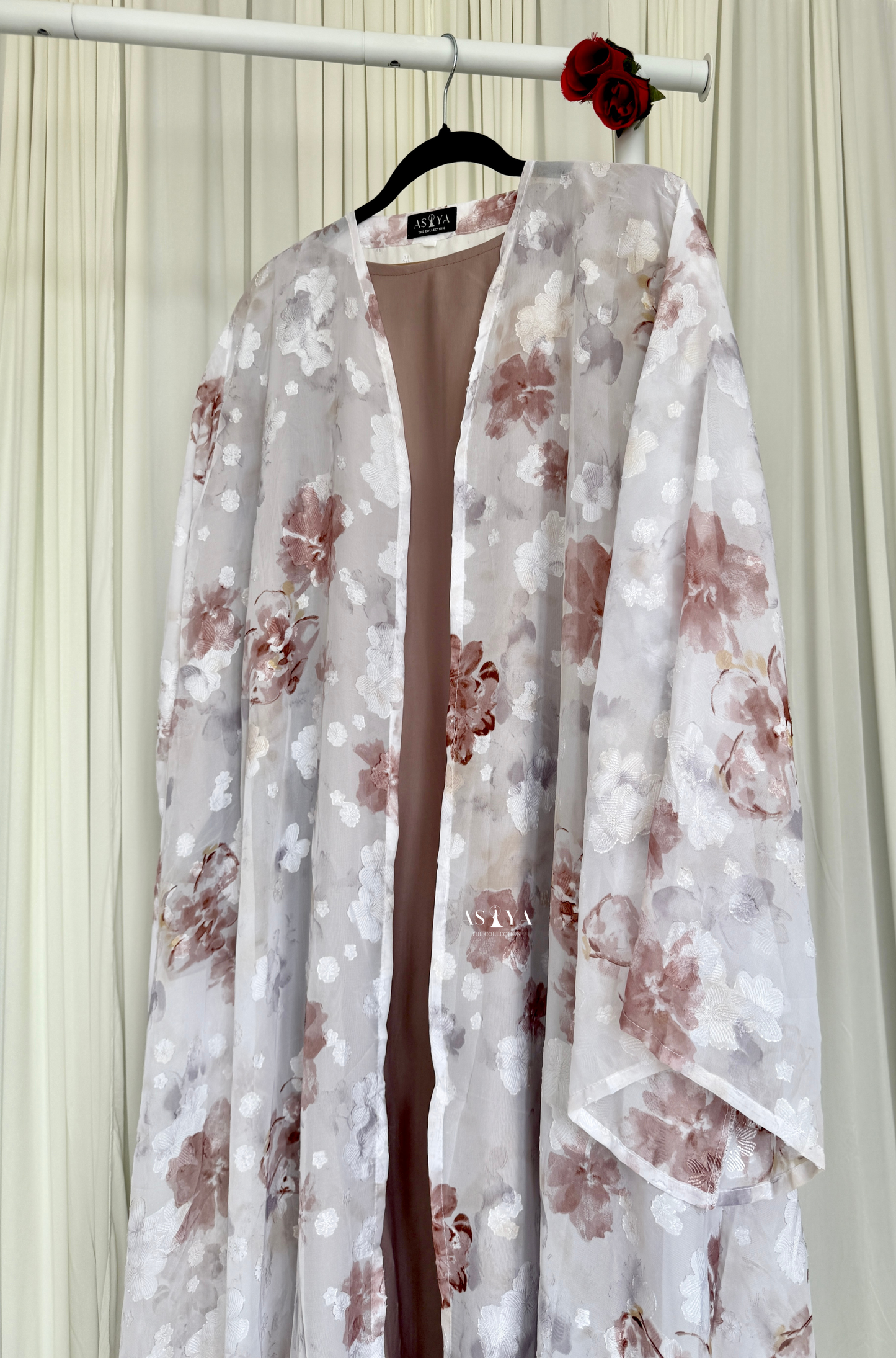 EVERYDAY Printed Chiffon Two Piece Open Abaya in Lavender Gray