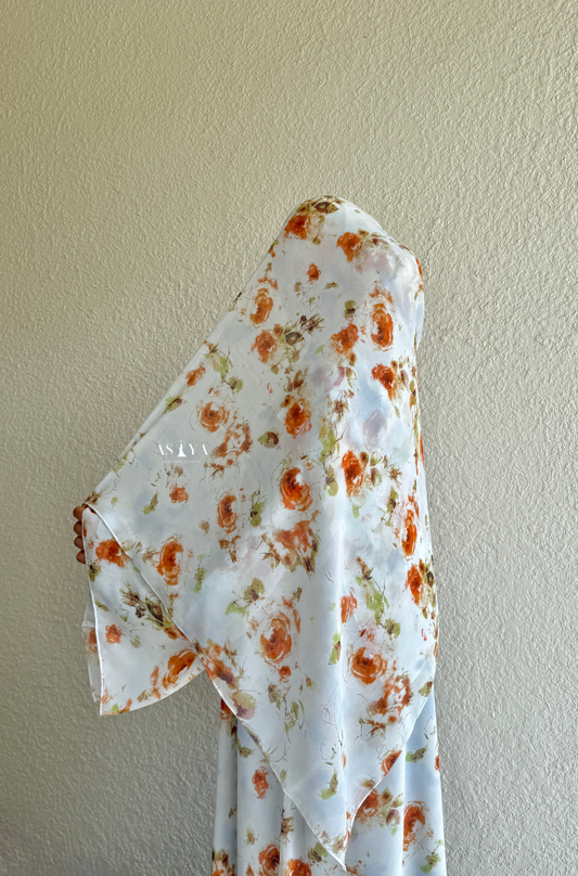EVENING Printed Chiffon Two Piece Open Abaya in Orange Blossom