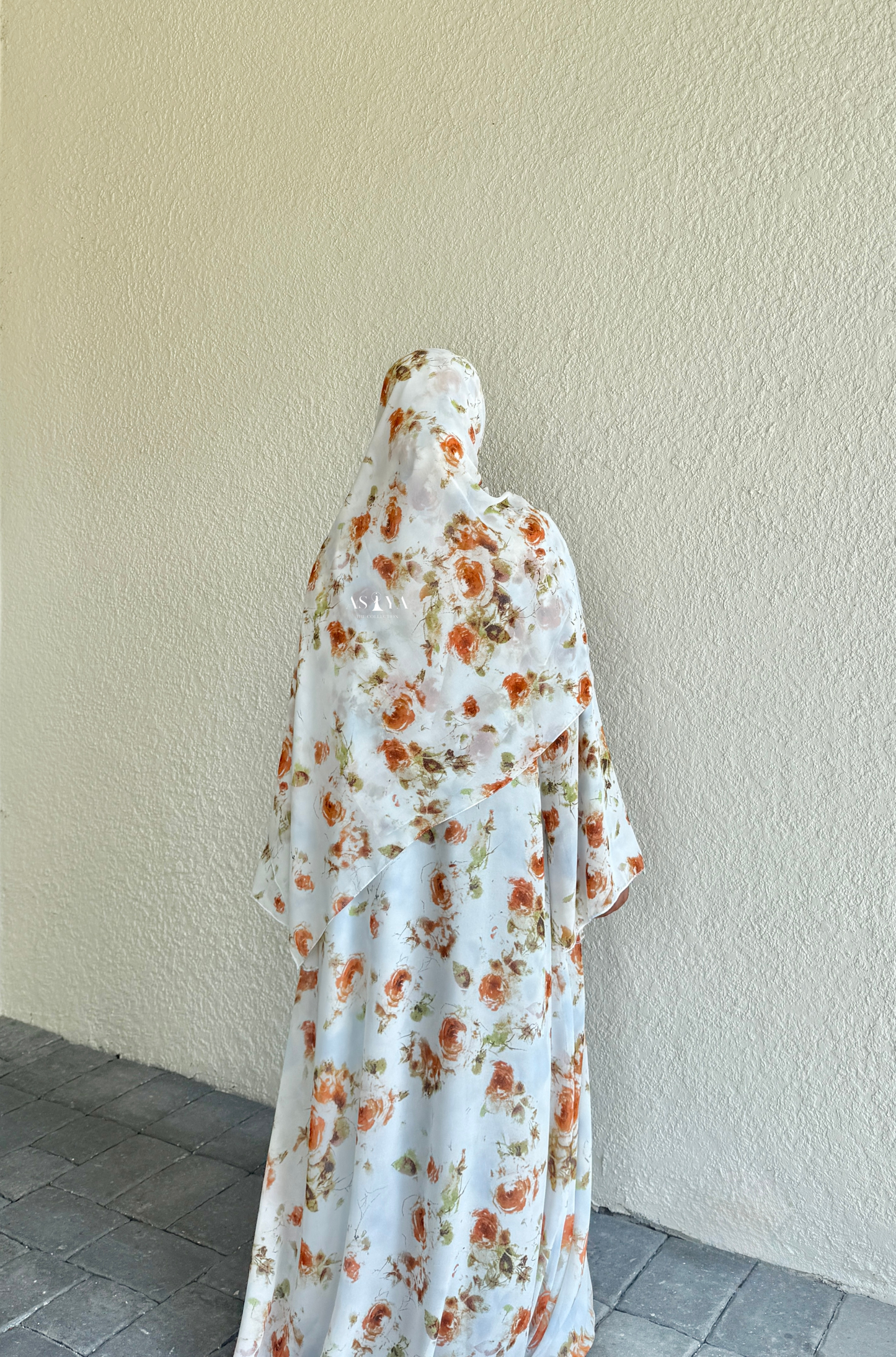 EVENING Printed Chiffon Two Piece Open Abaya in Orange Blossom