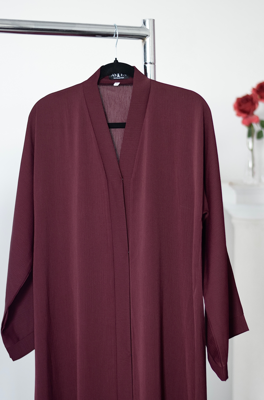 EVERYDAY Straight Textured Button Down Abaya in Merlot