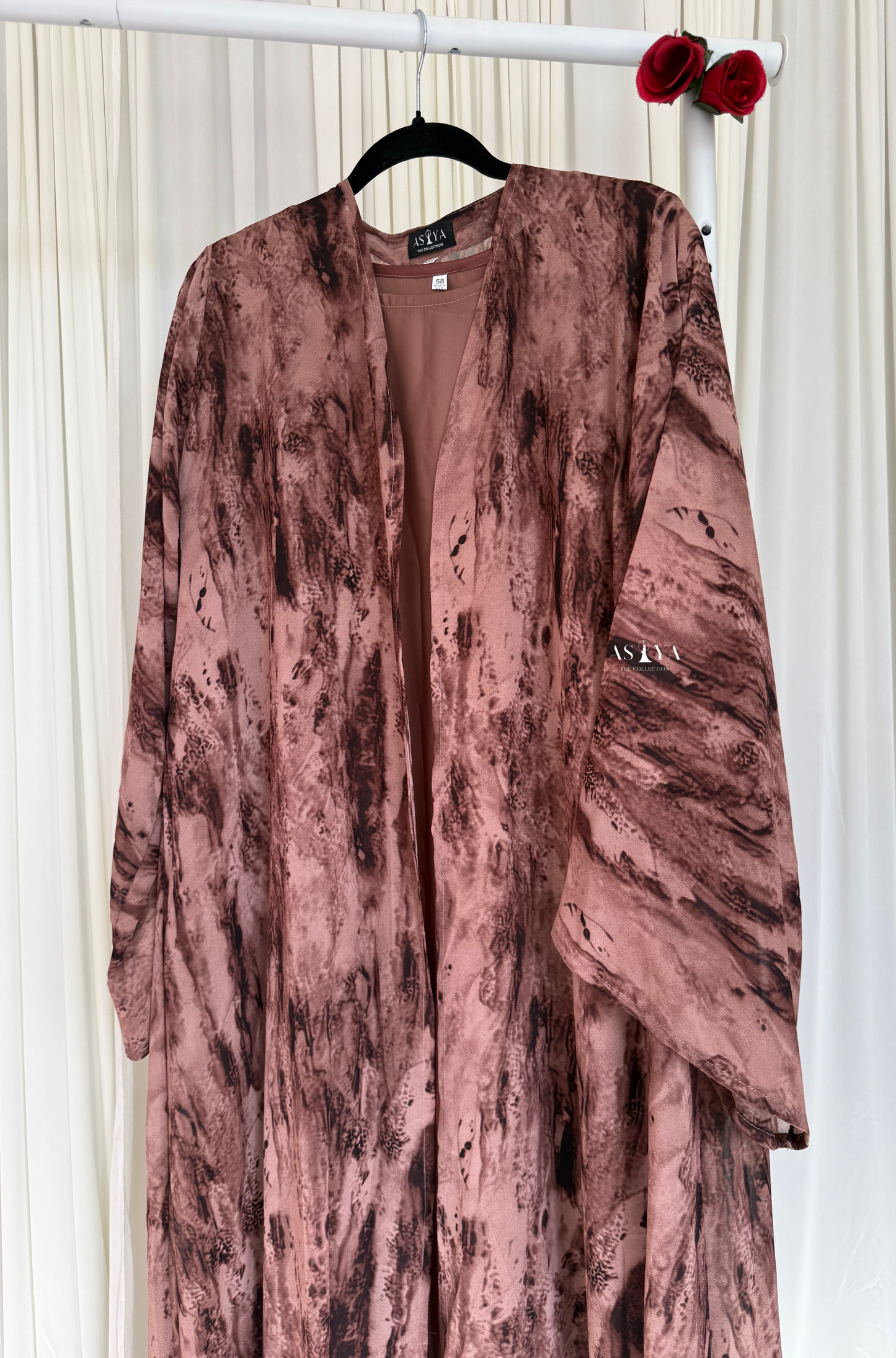 EVERYDAY Printed Chiffon Two Piece Open Abaya in Cinnamon Roll