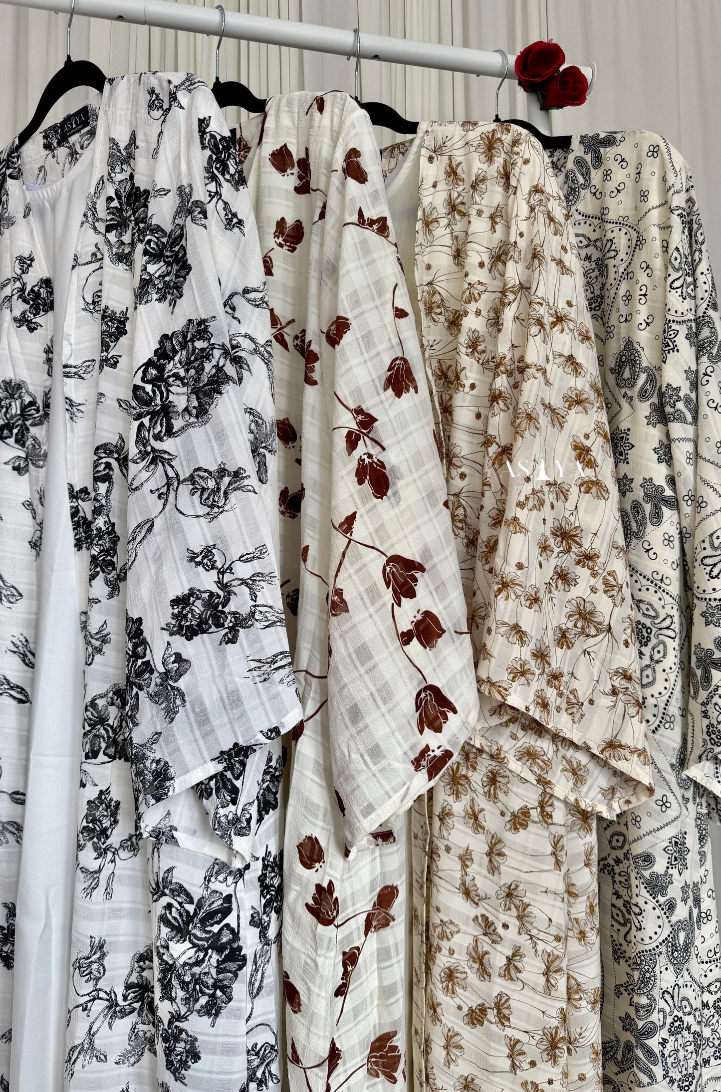 EVERYDAY Printed Cotton-Crepe Two Piece Open Abaya in Brown Tulip