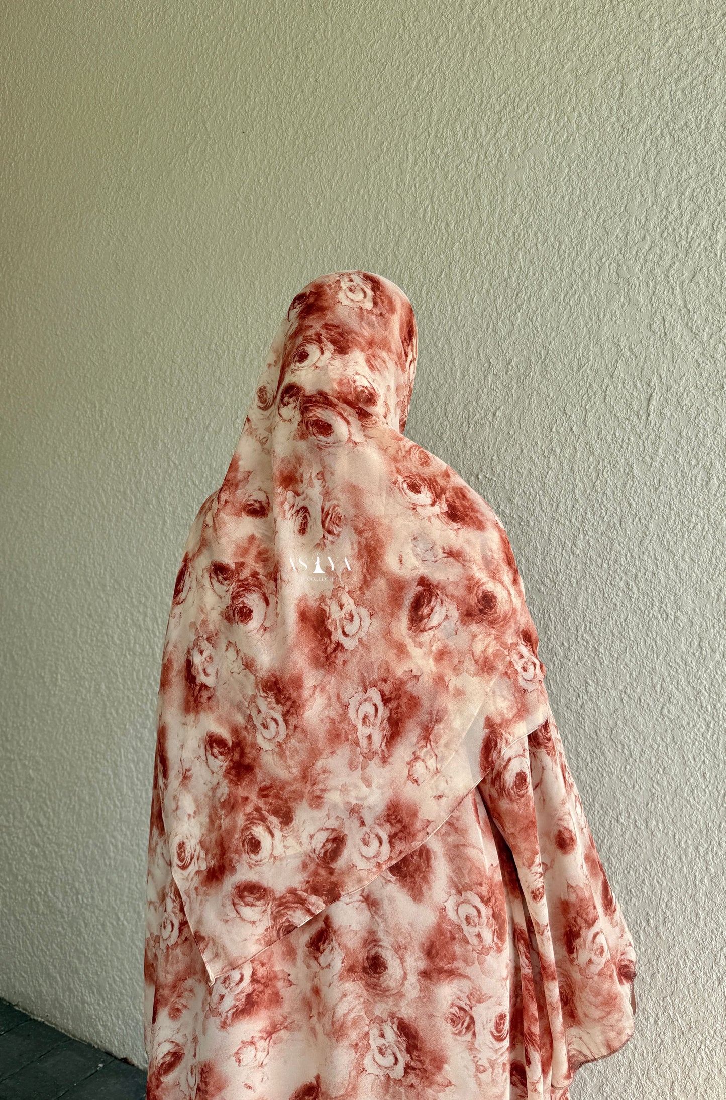 EVENING Printed Chiffon Two Piece Open Abaya in Peach Rose