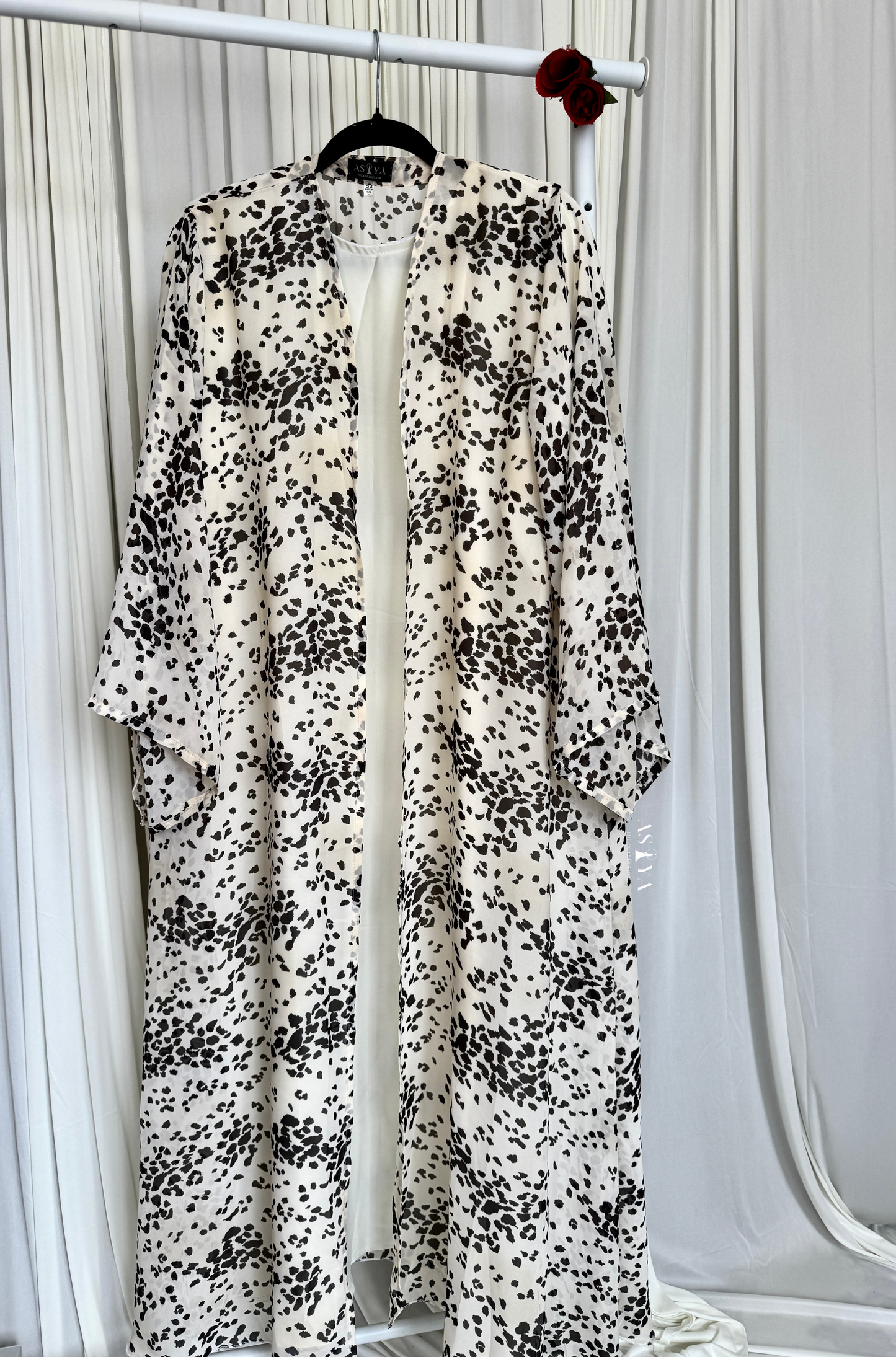 EVERYDAY Printed Chiffon Two Piece Open Abaya in Cookies N Cream