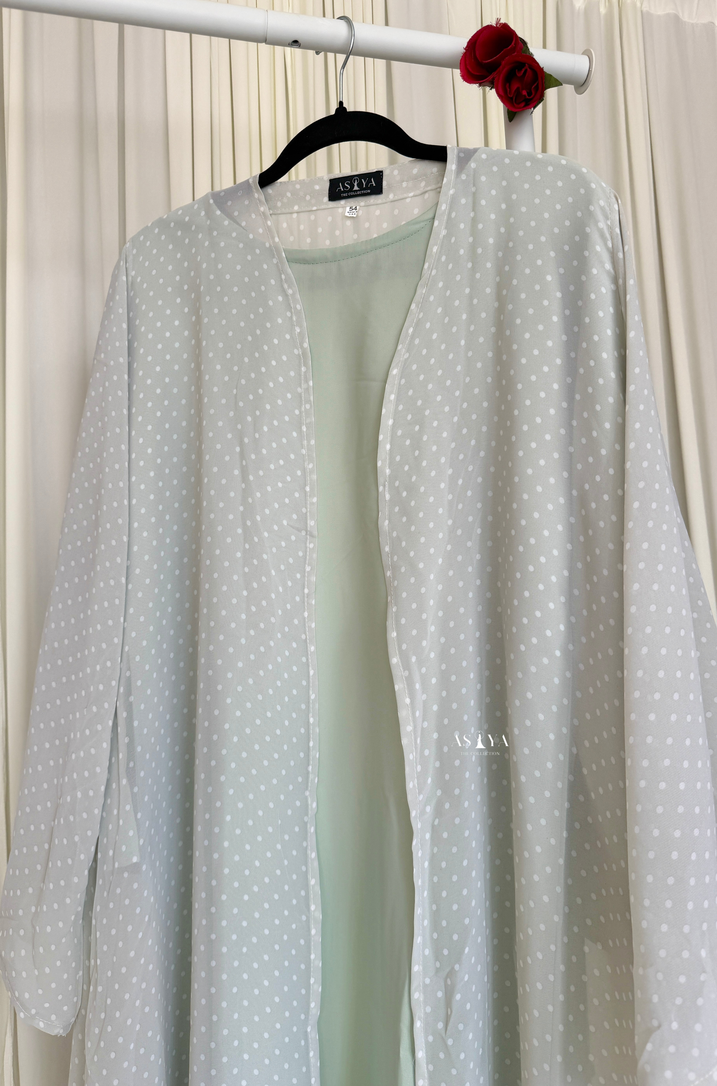EVERYDAY Printed Chiffon Two Piece Open Abaya in Mint Chip