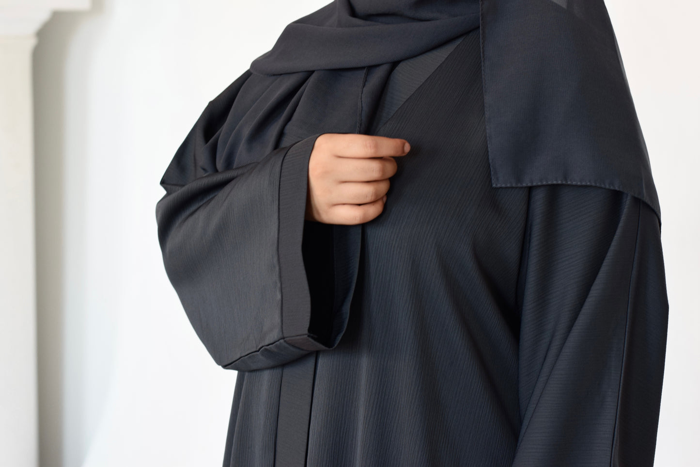 EVERYDAY Straight Textured Button Down Abaya in Dark Slate