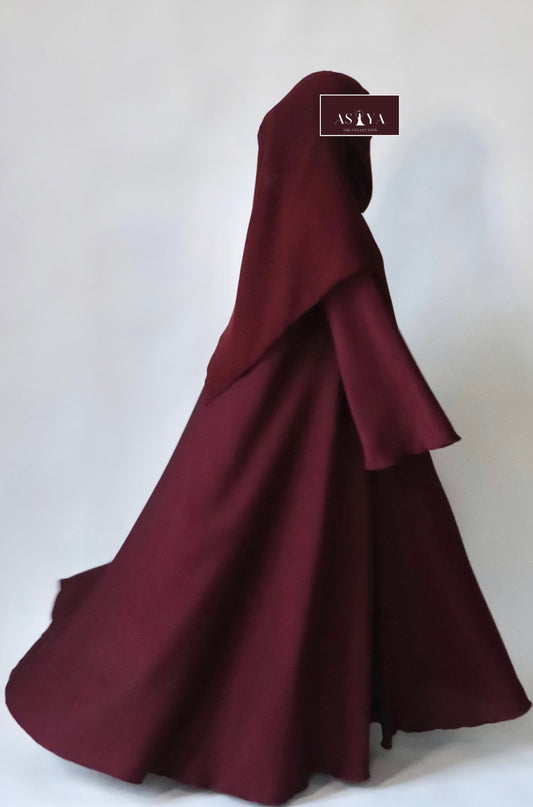EVENING Flowy Textured Button Down Abaya in Maroon