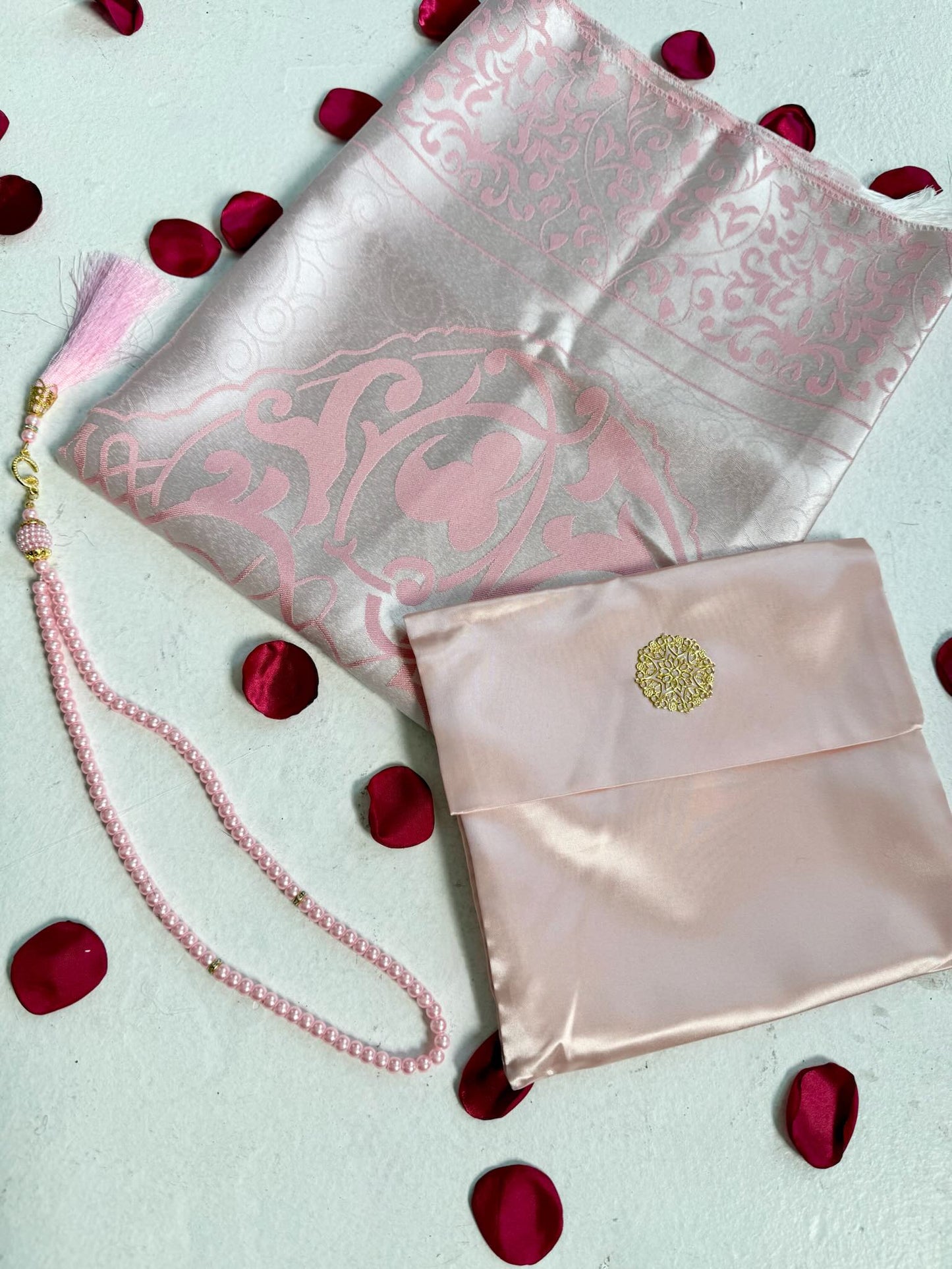 Travel Prayer Mat Gift Set With Tasbeeh & Satin Pouch