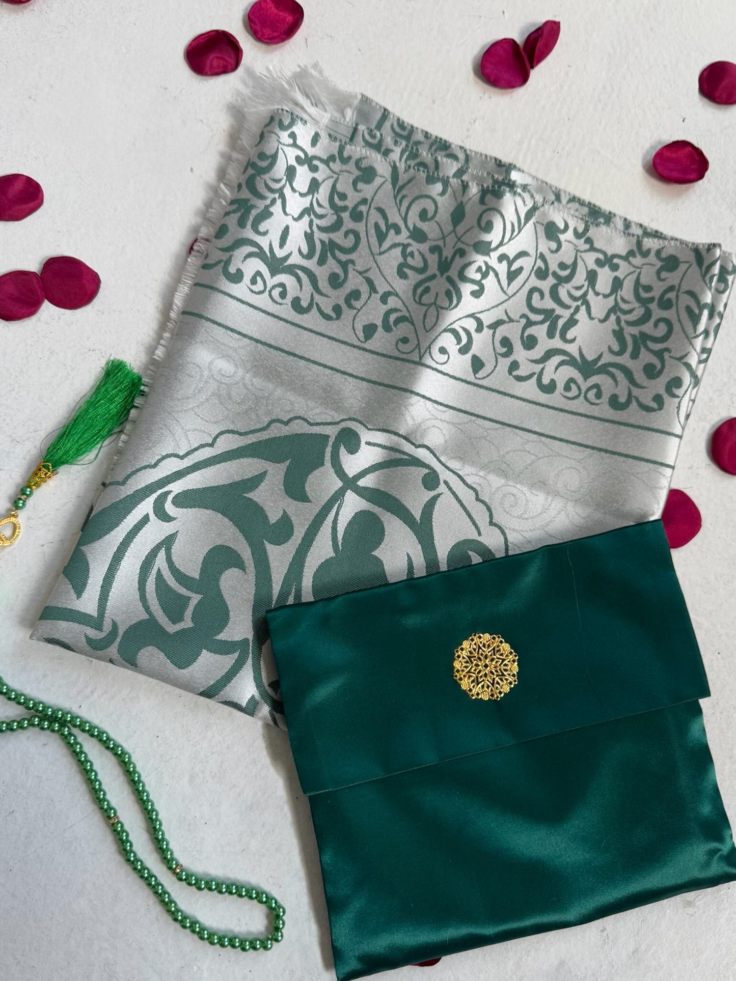 Travel Prayer Mat Gift Set With Tasbeeh & Satin Pouch