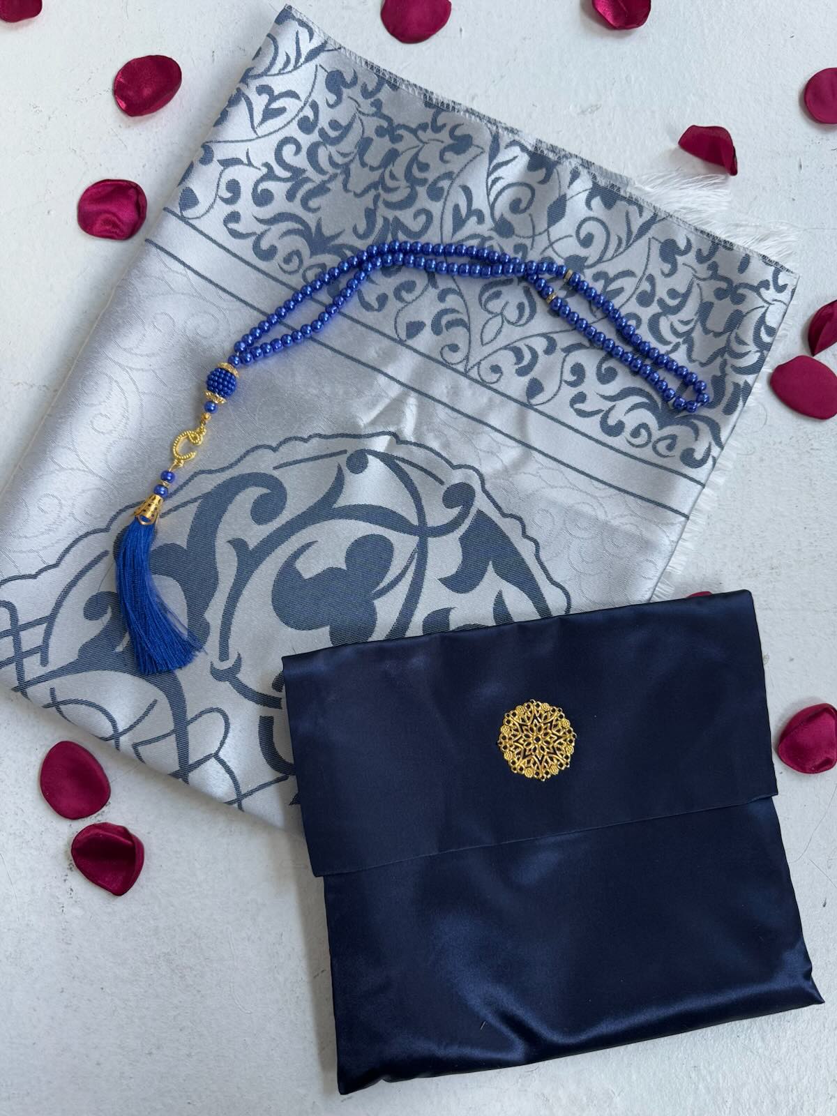 Travel Prayer Mat Gift Set With Tasbeeh & Satin Pouch