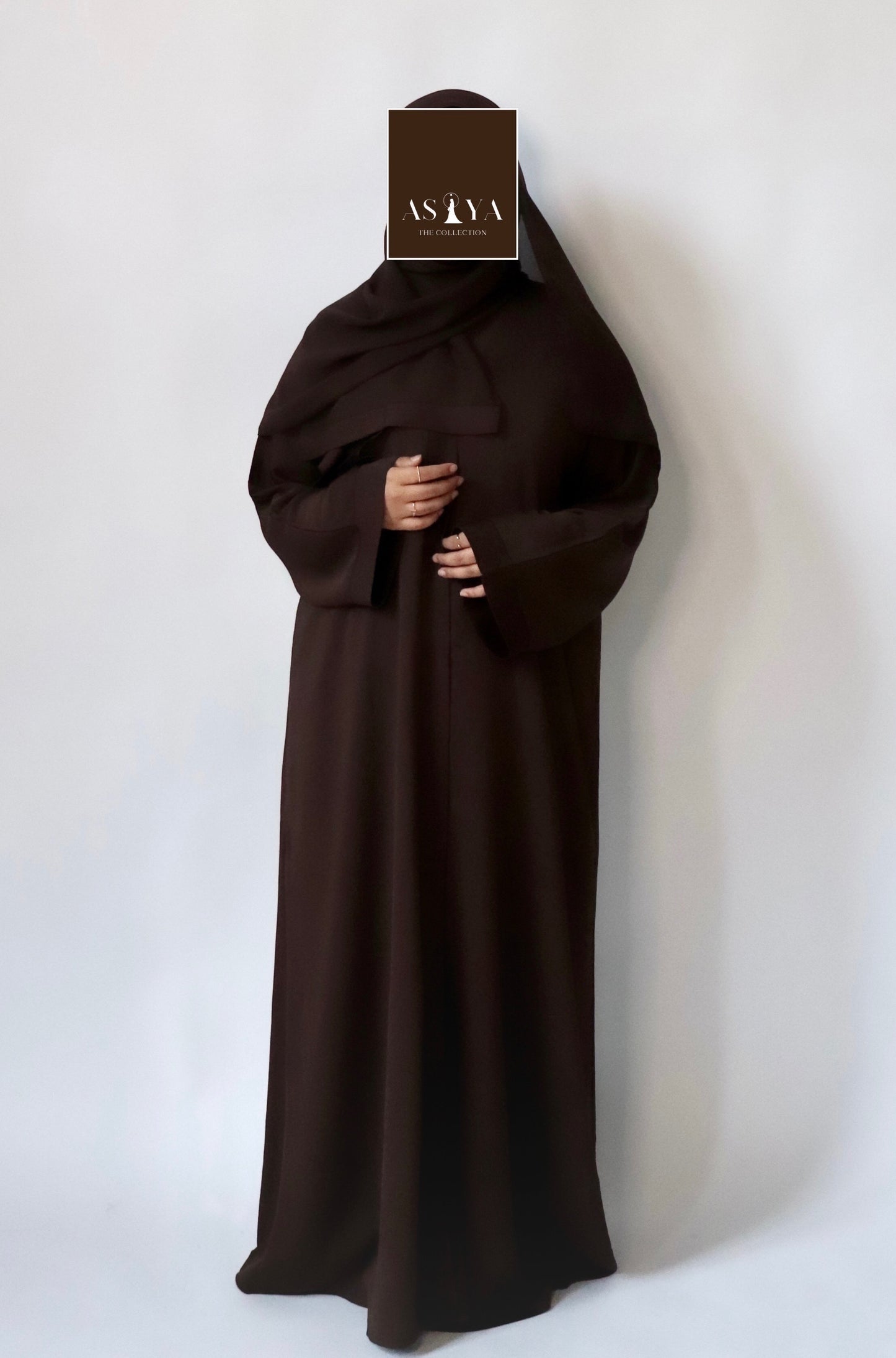 EVERYDAY Straight Textured Button Down Abaya in Dark Brown