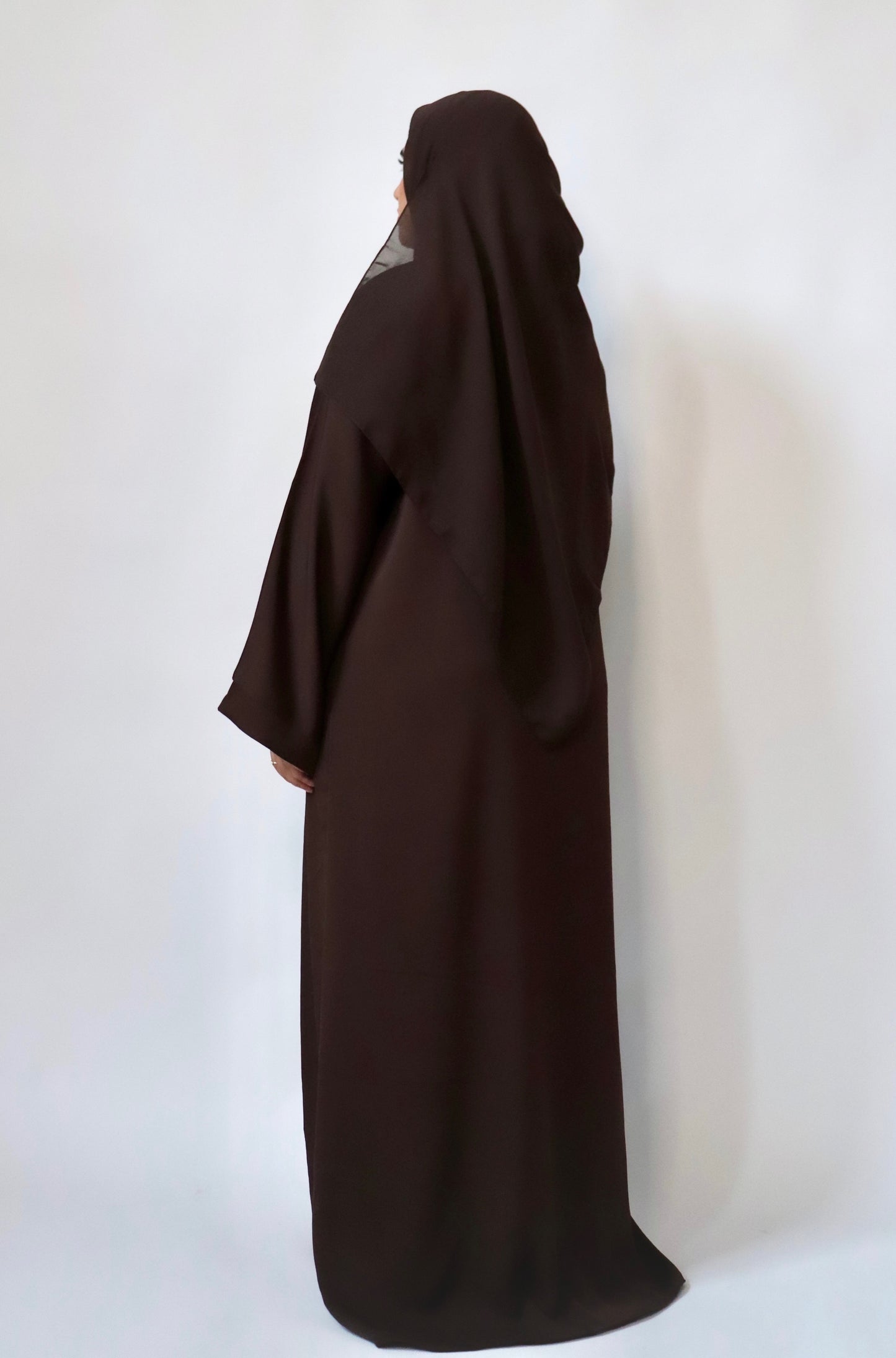 EVERYDAY Straight Textured Button Down Abaya in Dark Brown