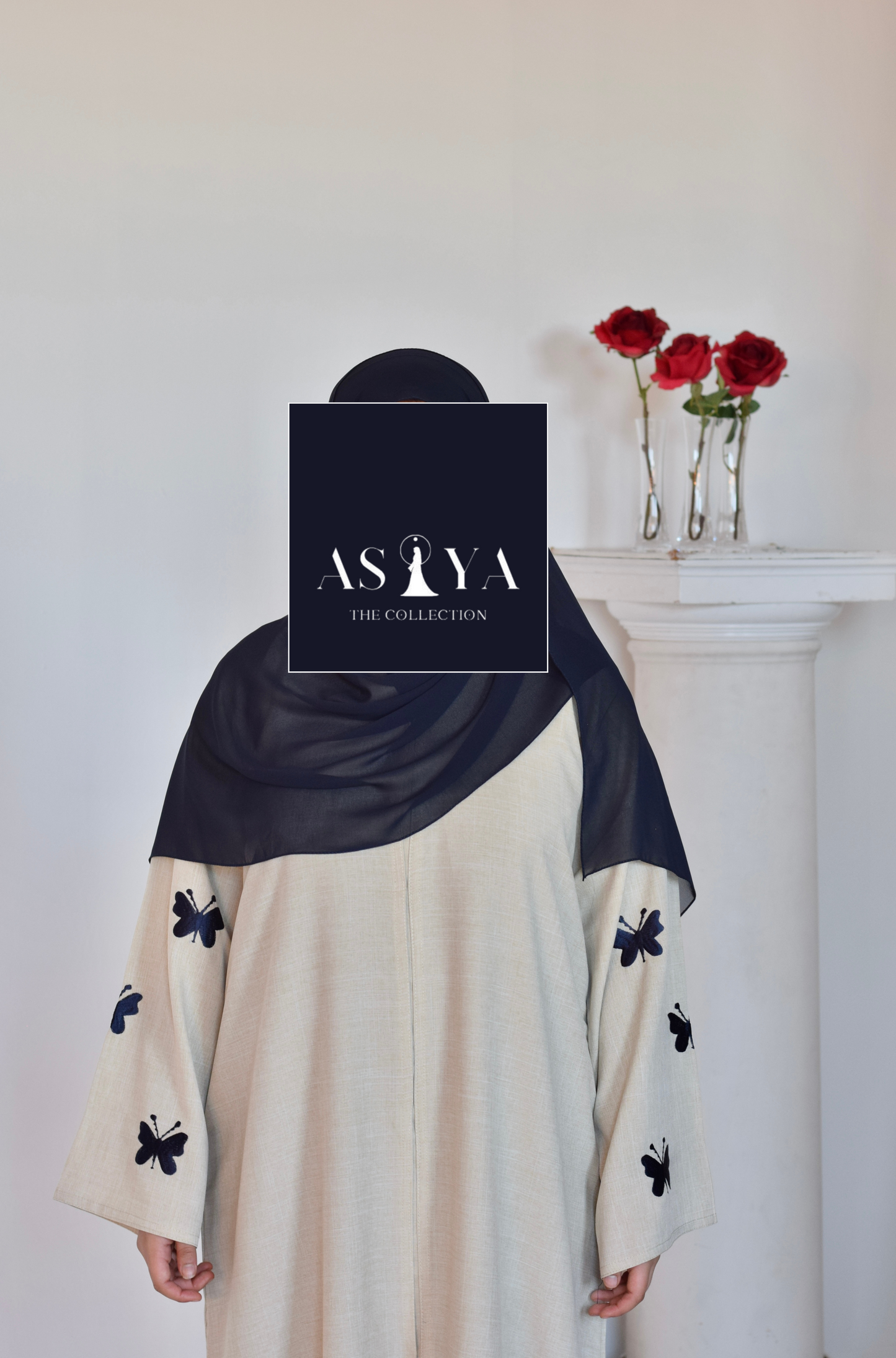 EVERYDAY Butterfly Embroidered Linen Button Down Abaya