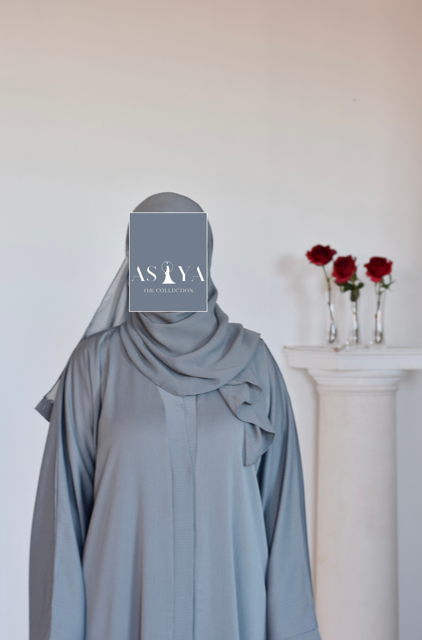 EVERYDAY Straight Textured Button Down Abaya in Icy Blue