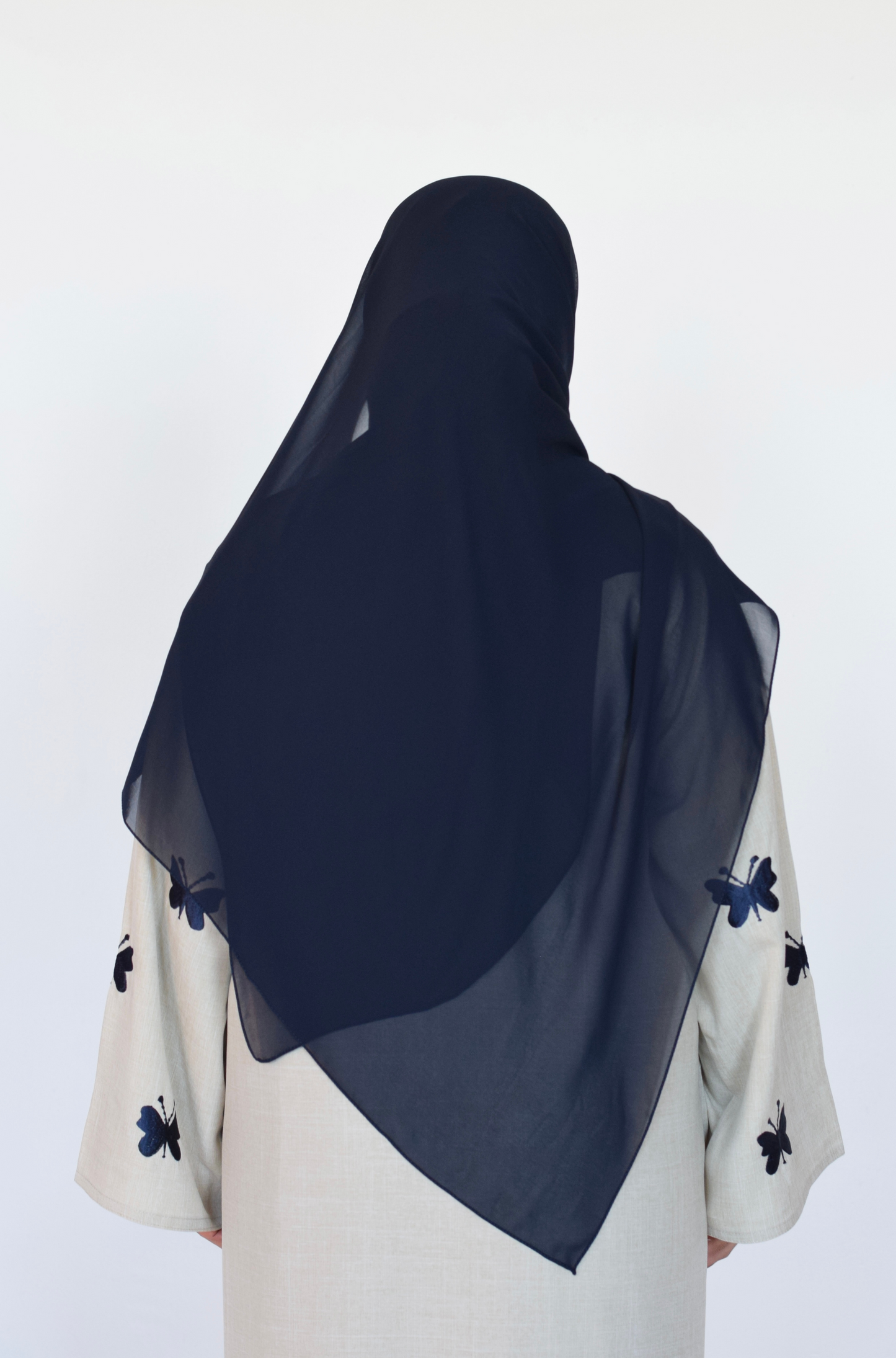 EVERYDAY Butterfly Embroidered Linen Button Down Abaya