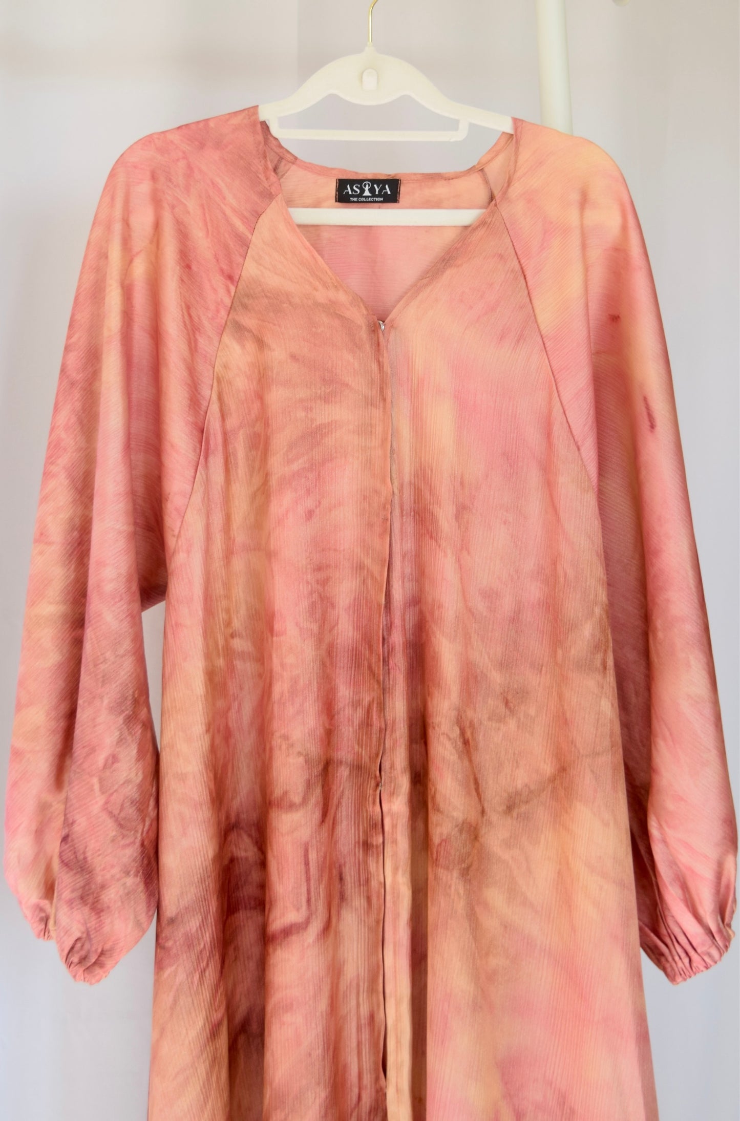 EVENING Flowy Tie Dye Button Down Abaya in Pink Lemonade