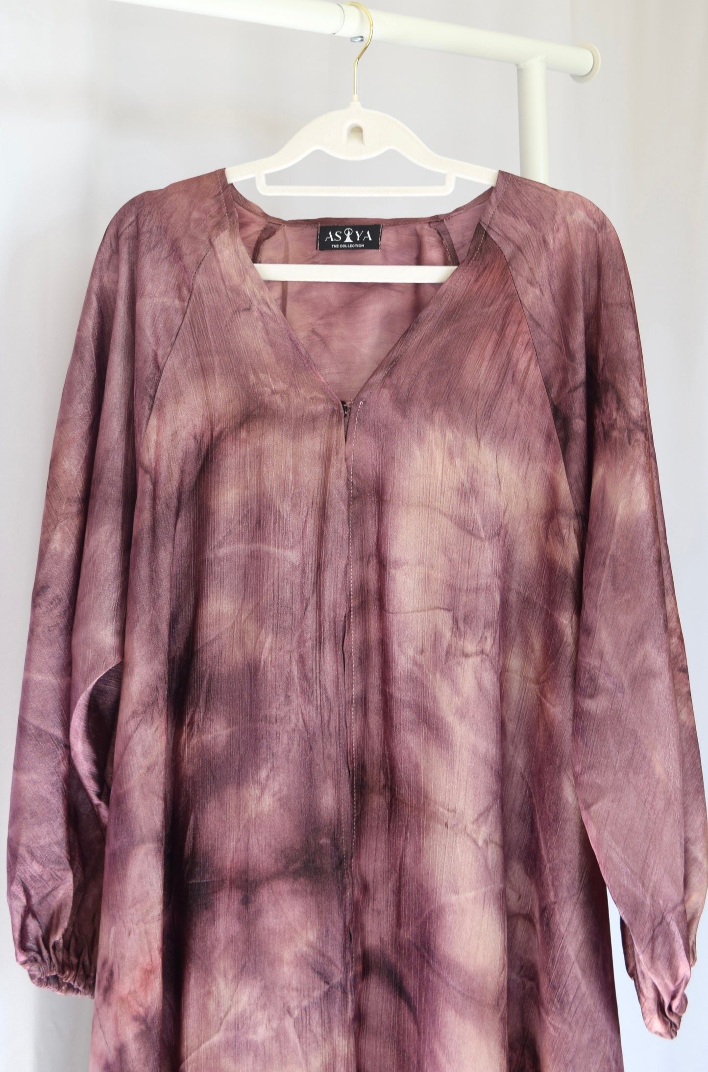 EVENING Flowy Tie Dye Button Down Abaya in Berry Blast