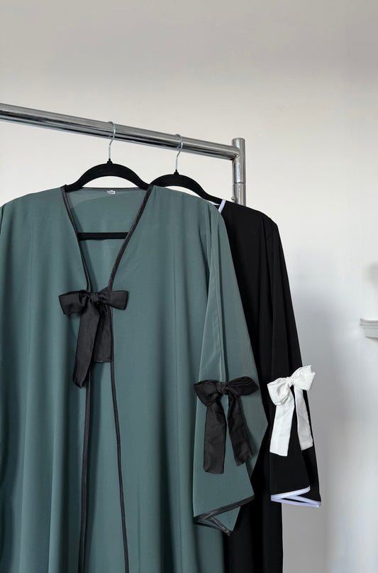 EVERYDAY Classic Bow Tie Open Abaya in Teal