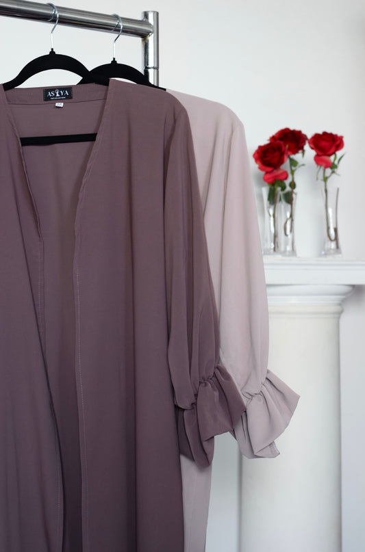 EVERYDAY Tulip Sleeve Open Abaya in Mauve