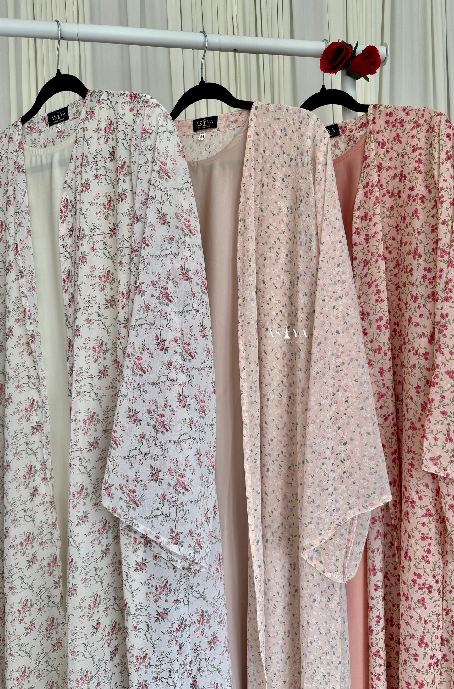 EVERYDAY Printed Chiffon Two Piece Open Abaya in Pale Peony