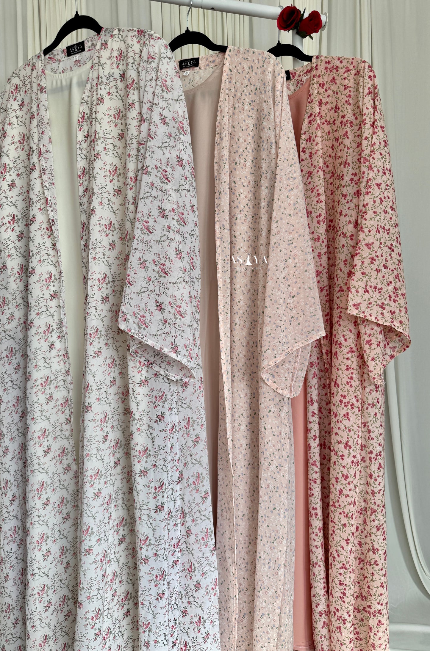 EVERYDAY Printed Chiffon Two Piece Open Abaya in Pale Peony