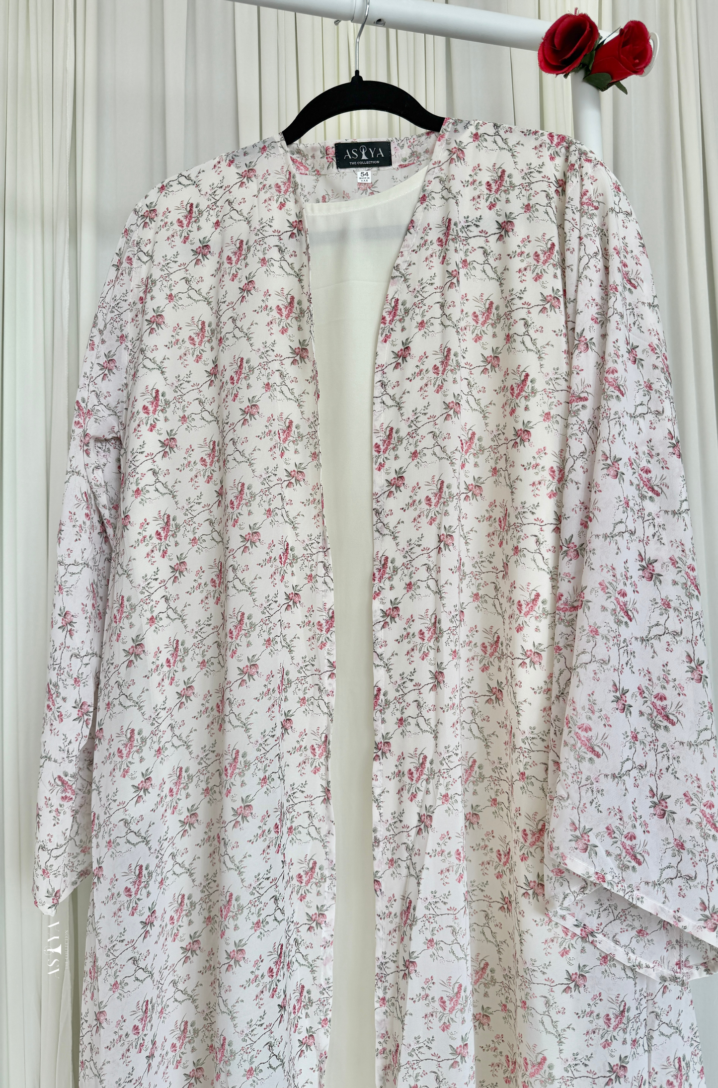 EVERYDAY Printed Chiffon Two Piece Open Abaya in Cherry Blossom