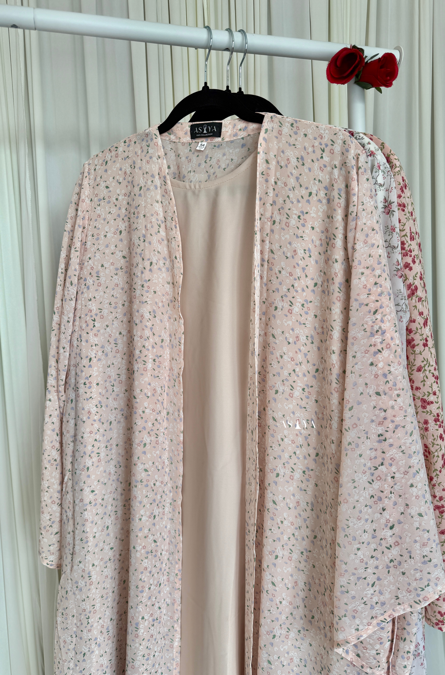 EVERYDAY Printed Chiffon Two Piece Open Abaya in Pale Peony