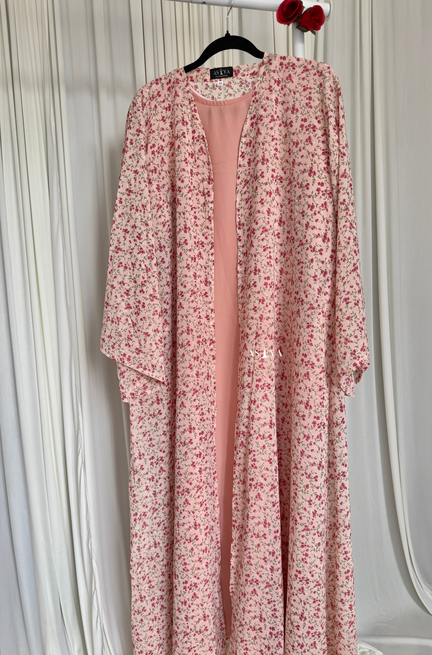 EVERYDAY Printed Chiffon Two Piece Open Abaya in Coral Floral