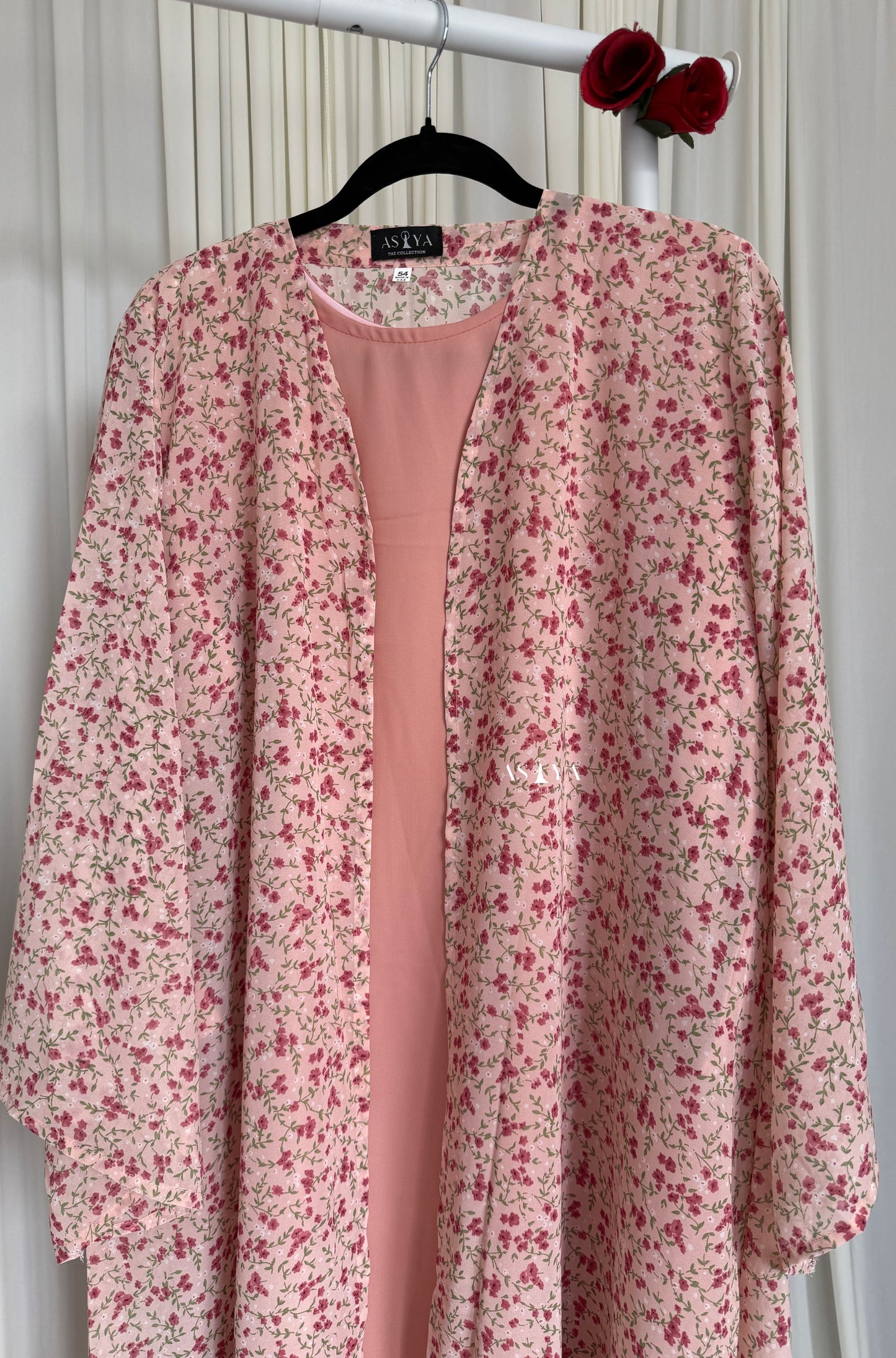 EVERYDAY Printed Chiffon Two Piece Open Abaya in Coral Floral