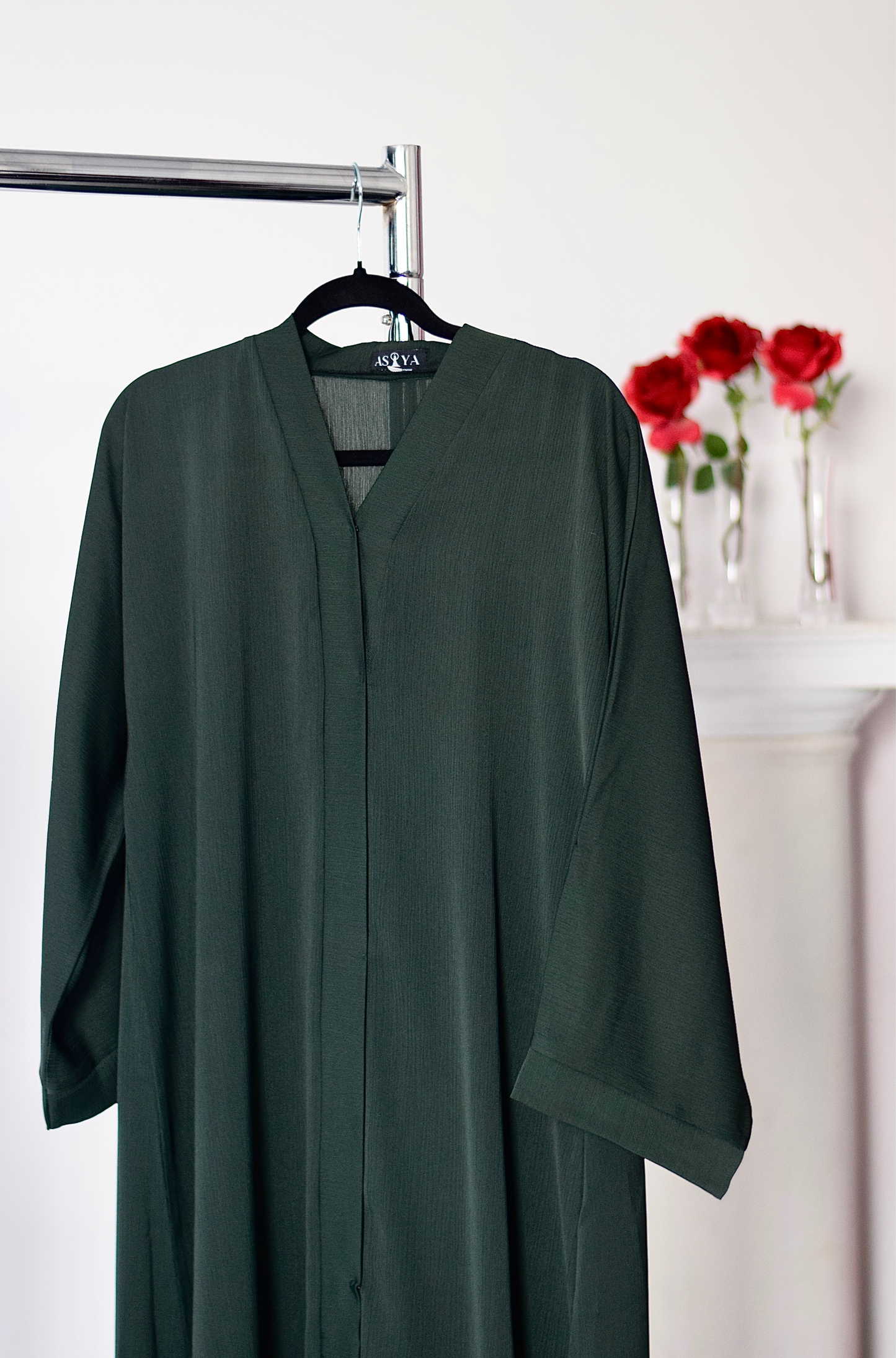 EVERYDAY Straight Textured Button Down Abaya in Pine Green