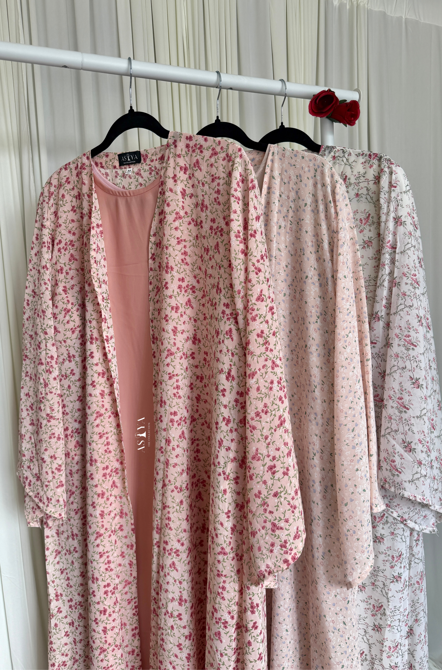 EVERYDAY Printed Chiffon Two Piece Open Abaya in Coral Floral
