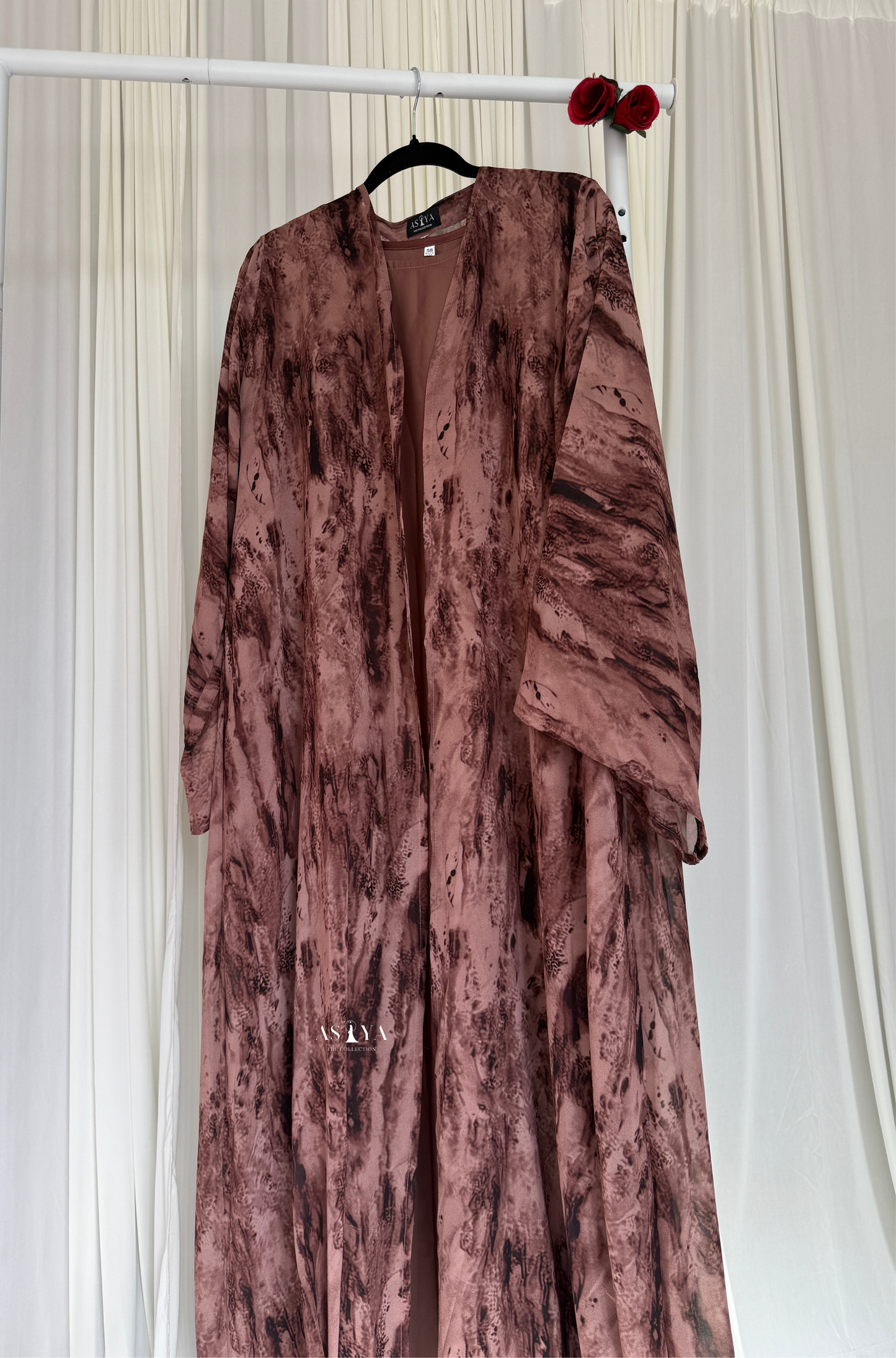 EVERYDAY Printed Chiffon Two Piece Open Abaya in Cinnamon Roll