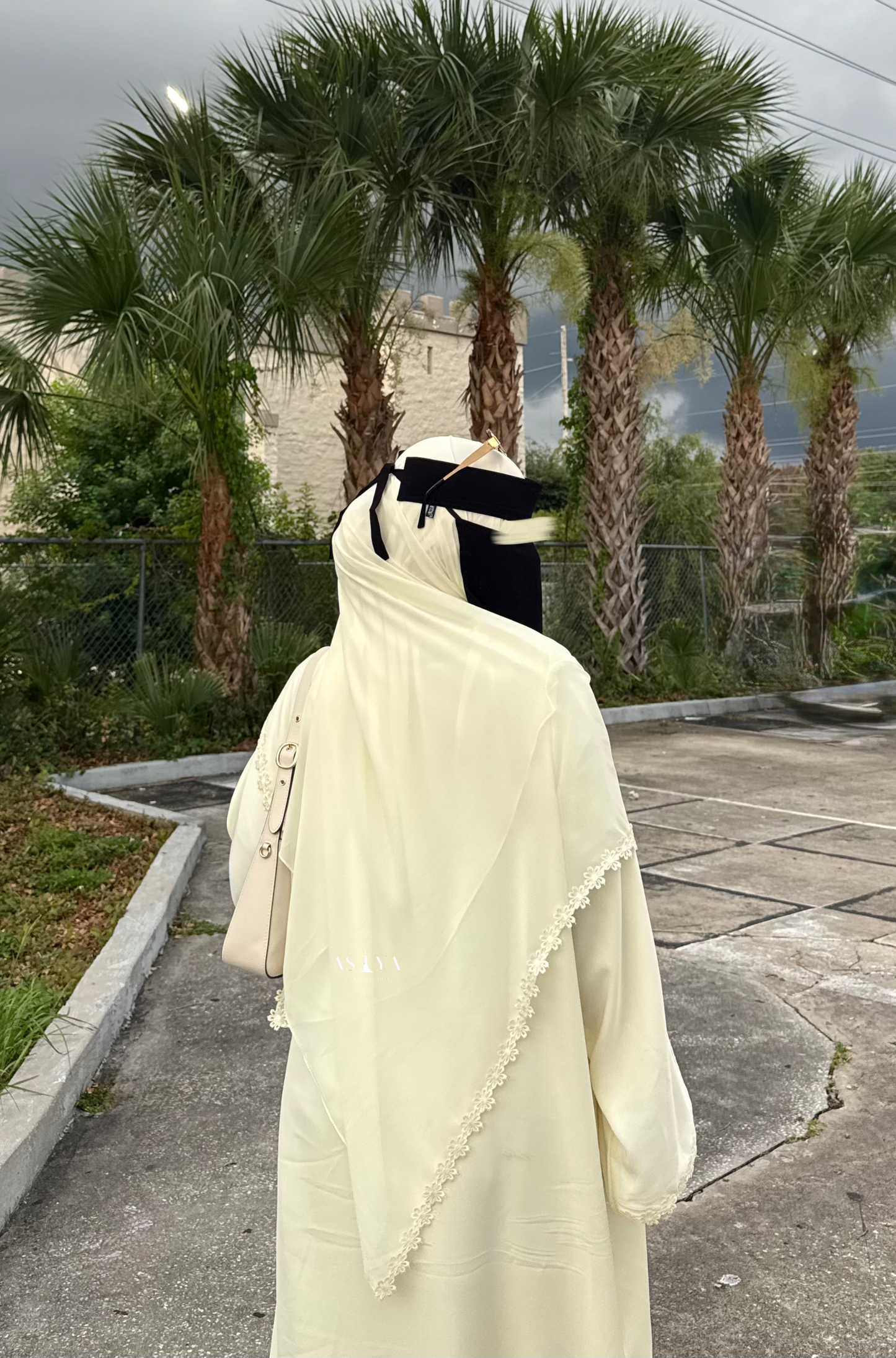 EVERYDAY Flower Lace Open Abaya in Butter Yellow