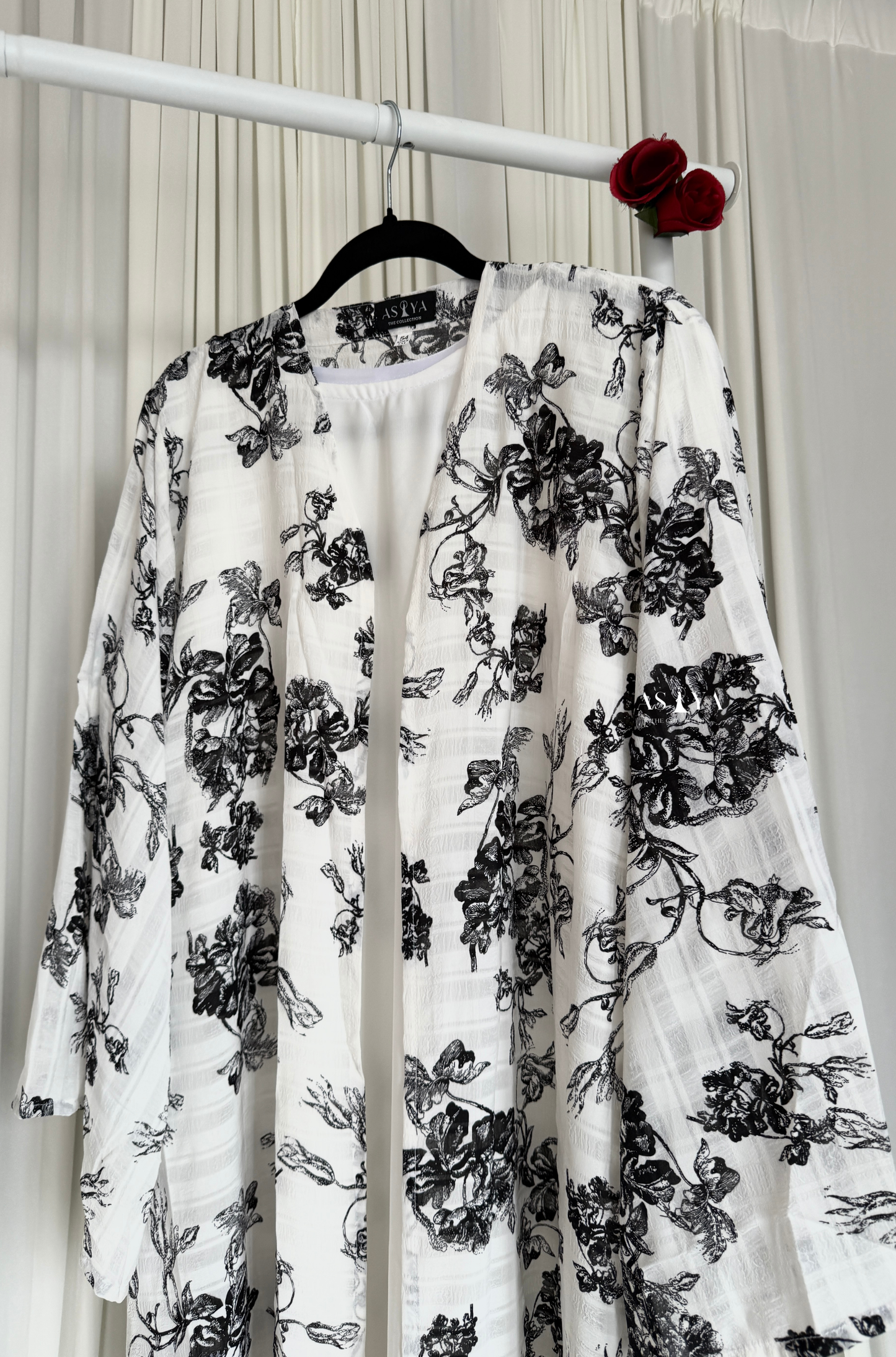 EVERYDAY Printed Cotton-Crepe Two Piece Open Abaya in Ebony Vine