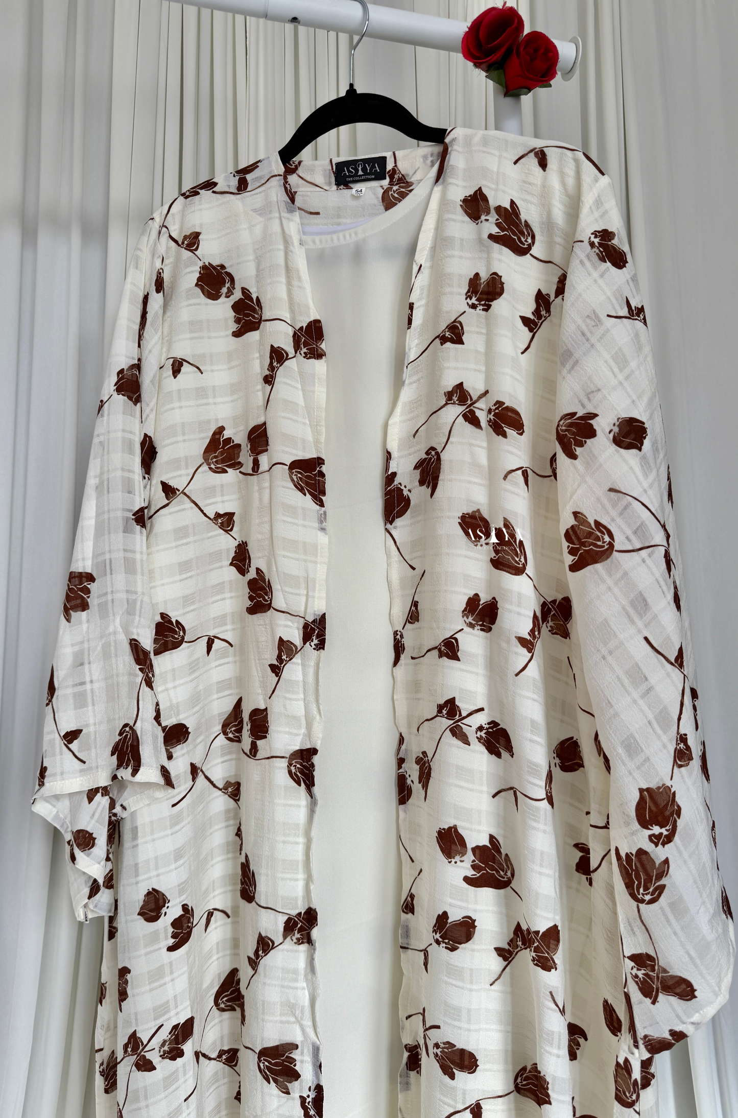 EVERYDAY Printed Cotton-Crepe Two Piece Open Abaya in Brown Tulip