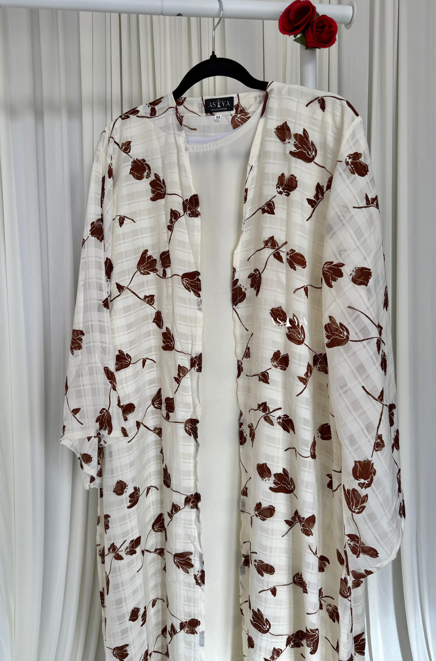 EVERYDAY Printed Cotton-Crepe Two Piece Open Abaya in Brown Tulip