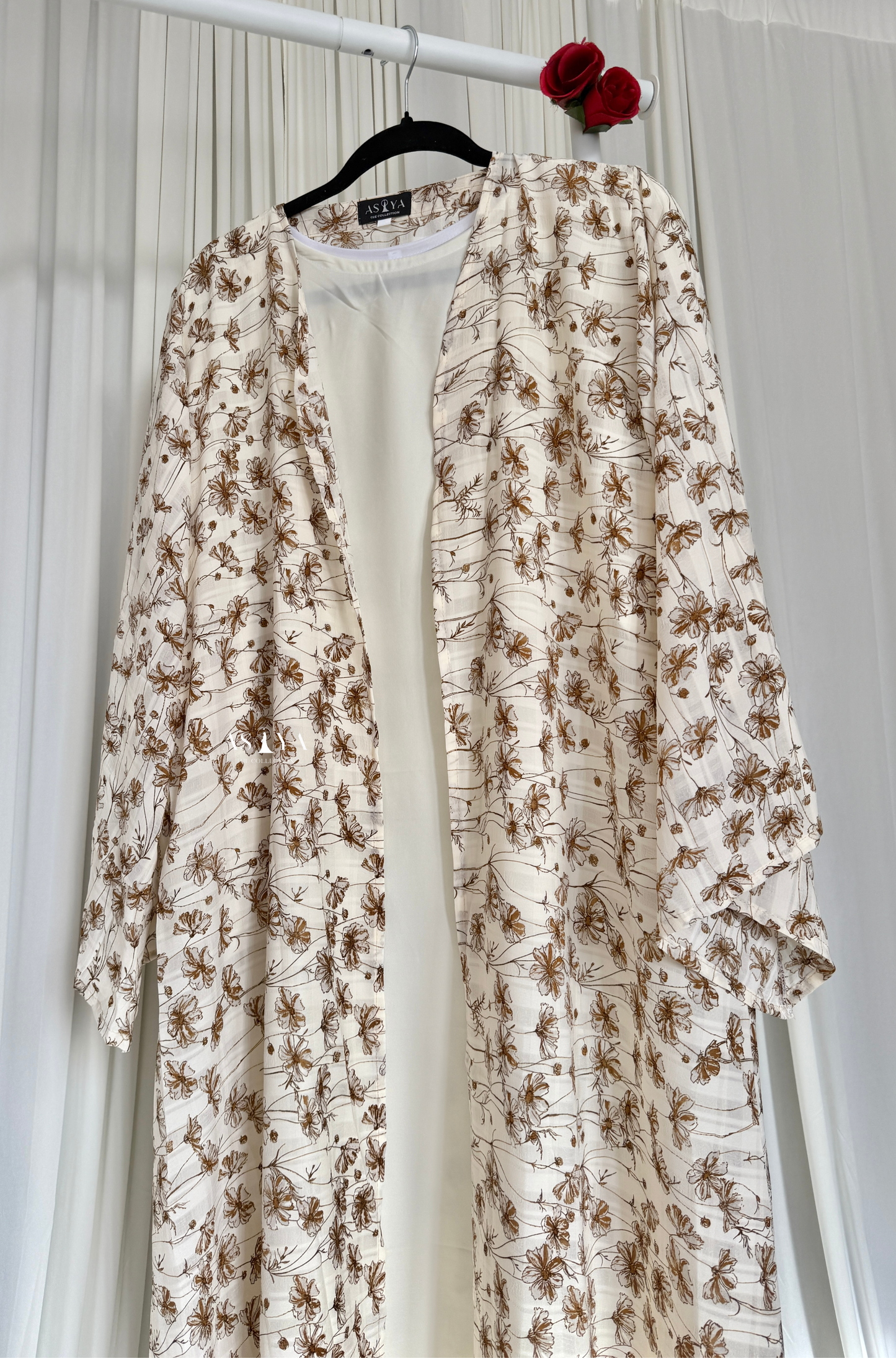 EVERYDAY Printed Cotton-Crepe Two Piece Open Abaya in Olive Branch