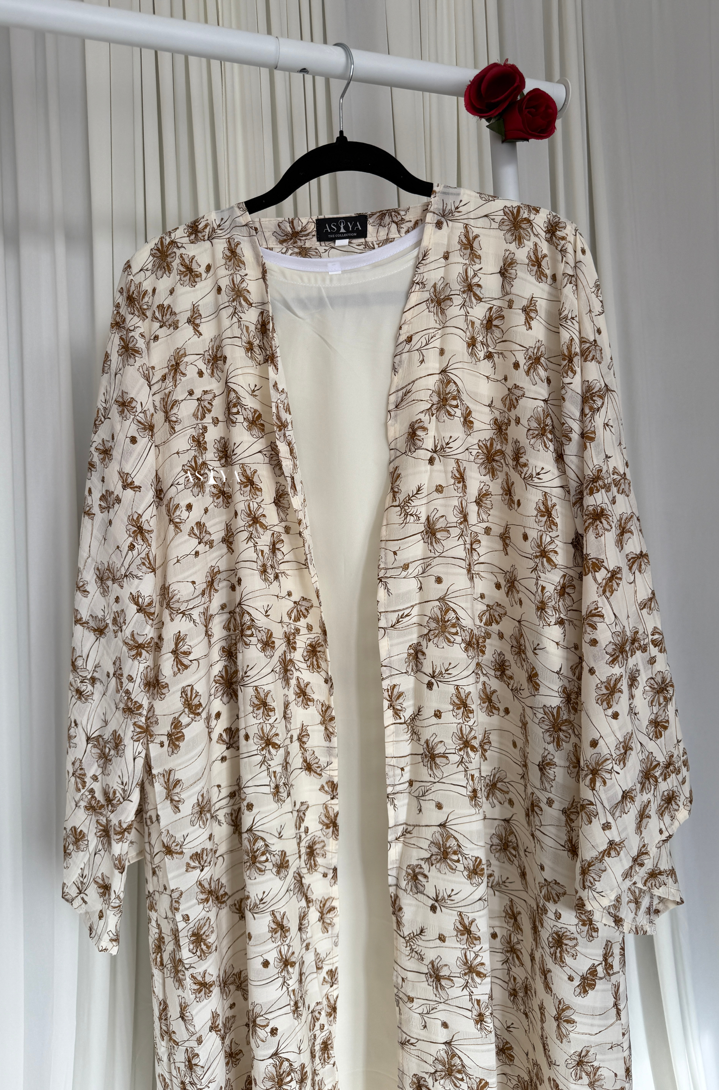 EVERYDAY Printed Cotton-Crepe Two Piece Open Abaya in Olive Branch
