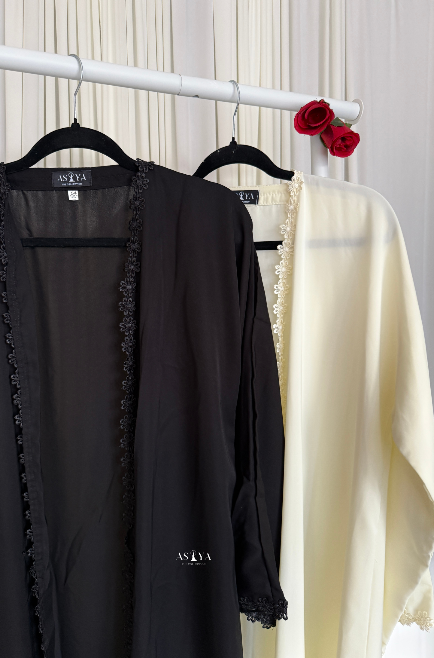 EVERYDAY Flower Lace Open Abaya in Black