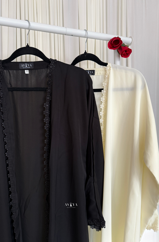 EVERYDAY Flower Lace Open Abaya in Black