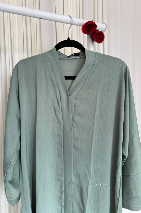 EVERYDAY Straight Textured Button Down Abaya in Mint Green