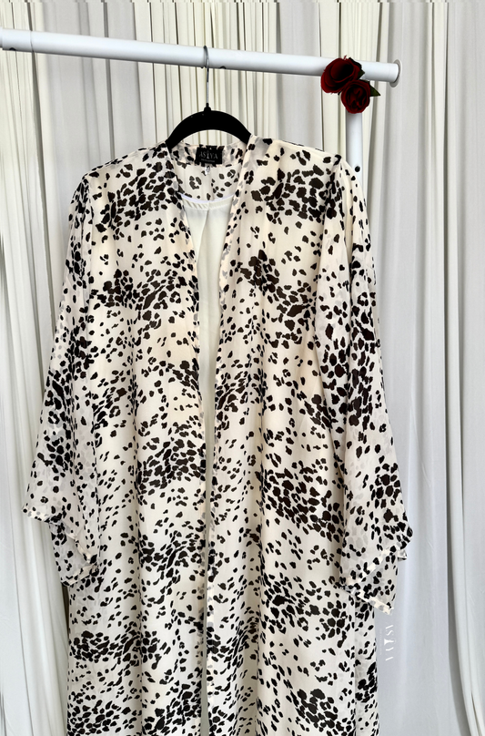 EVERYDAY Printed Chiffon Two Piece Open Abaya in Cookies N Cream