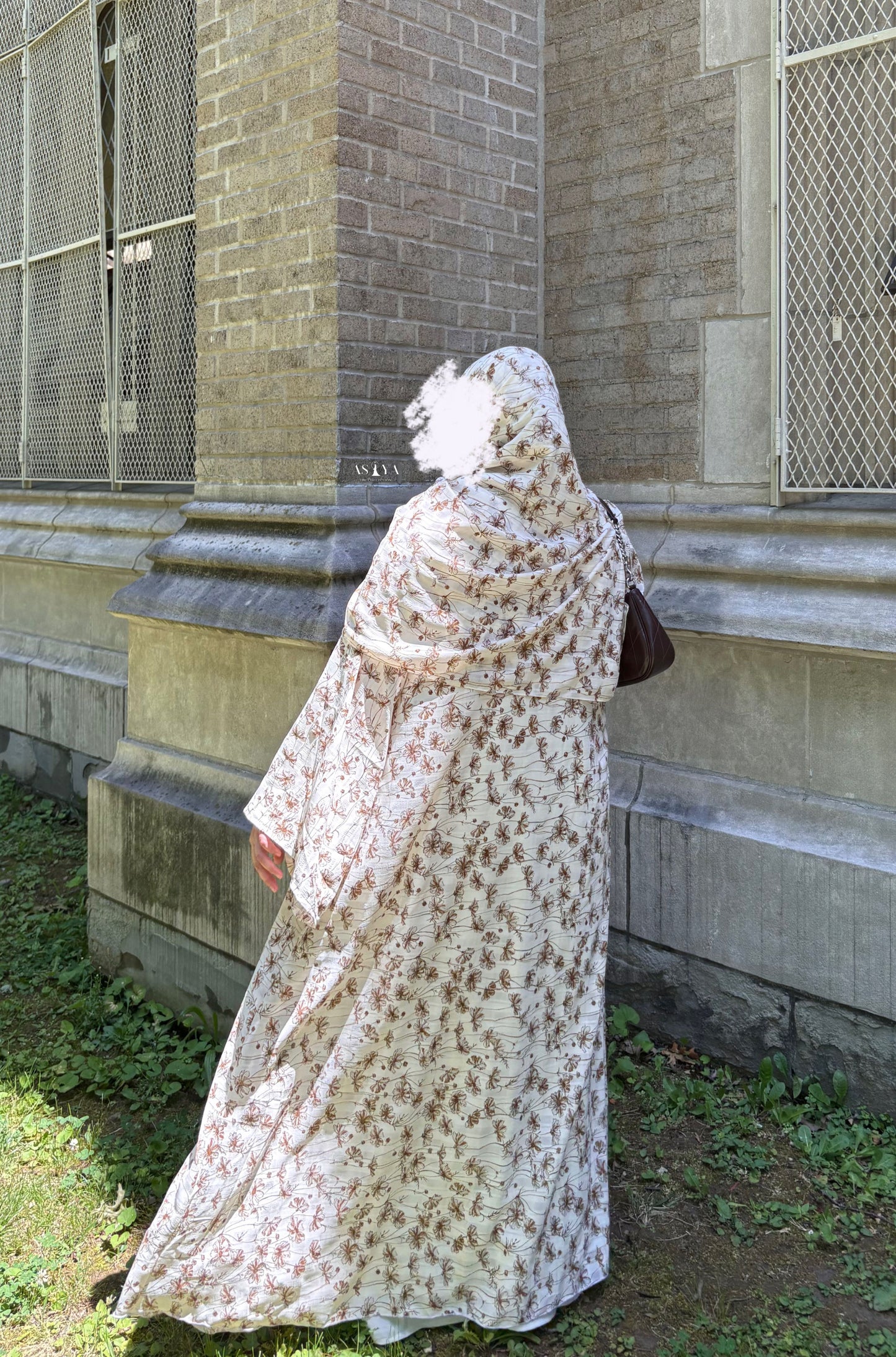 EVERYDAY Printed Cotton-Crepe Two Piece Open Abaya in Olive Branch