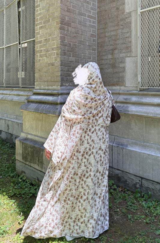 EVERYDAY Printed Cotton-Crepe Two Piece Open Abaya in Olive Branch