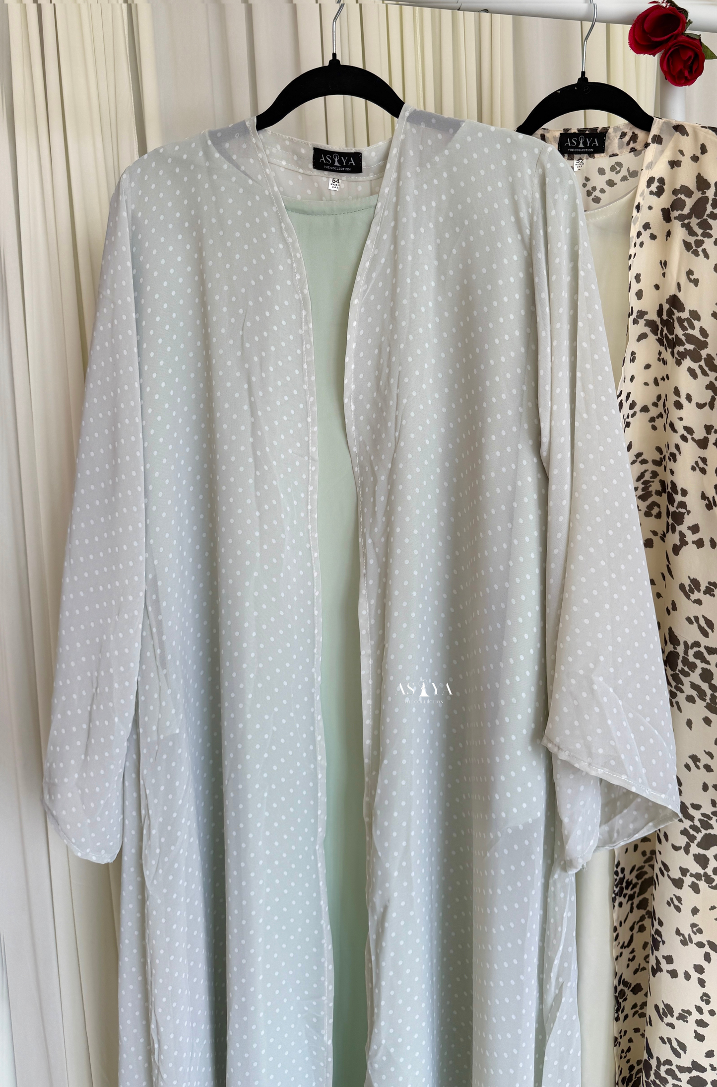 EVERYDAY Printed Chiffon Two Piece Open Abaya in Mint Chip