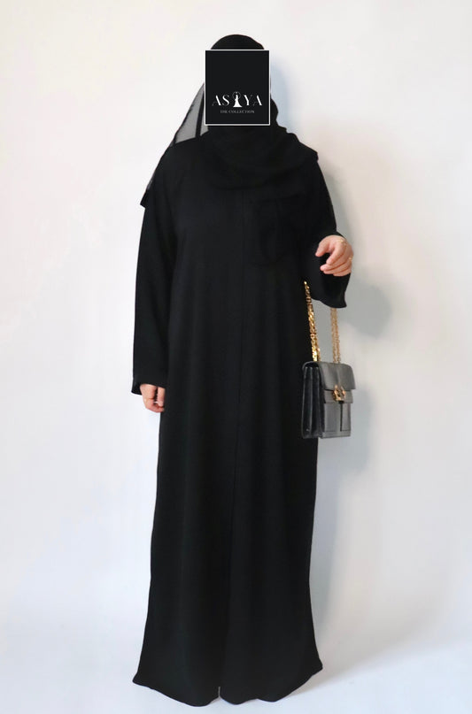 EVERYDAY Straight Textured Button Down Abaya in Black