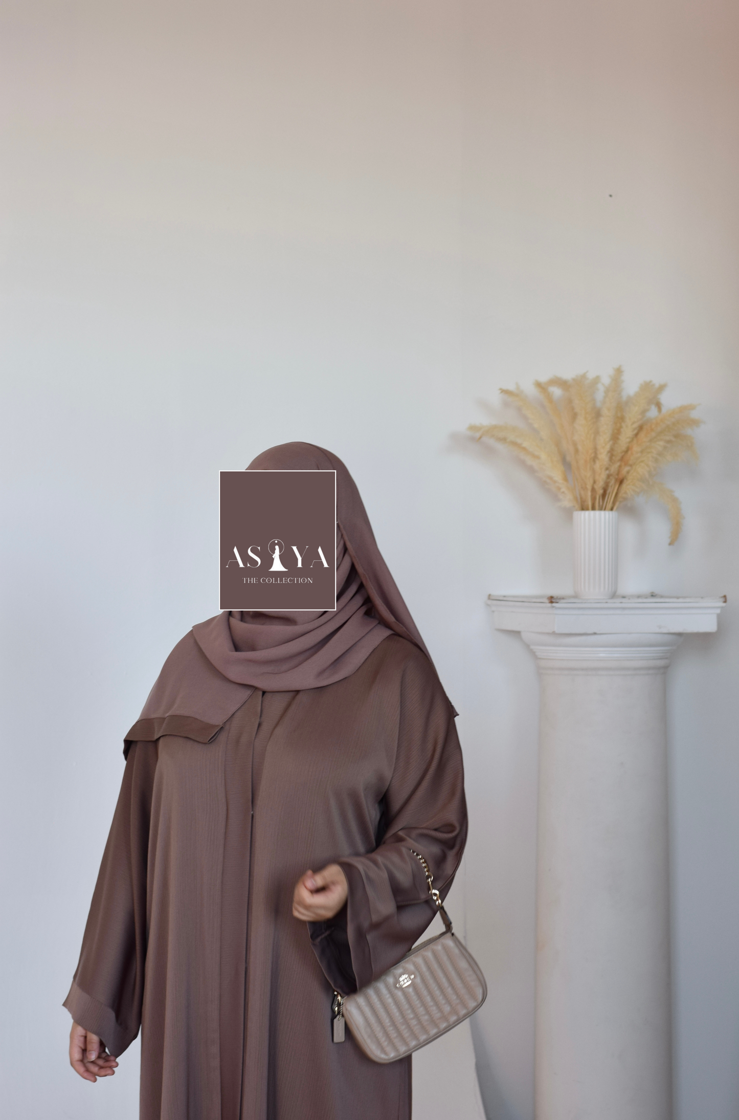 EVERYDAY Straight Textured Button Down Abaya in Coffee Brown
