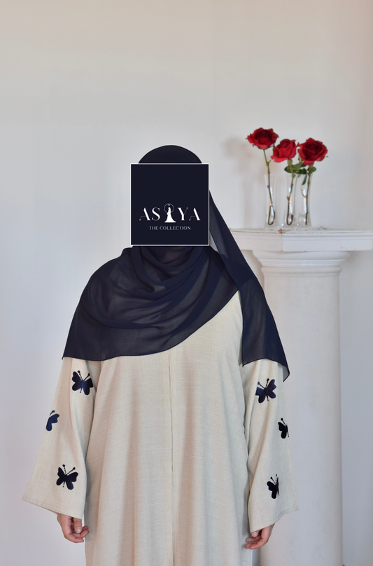 EVERYDAY Butterfly Embroidered Linen Button Down Abaya