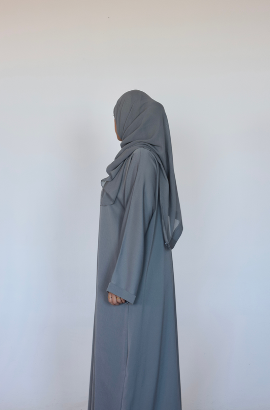 EVERYDAY Straight Textured Button Down Abaya in Icy Blue