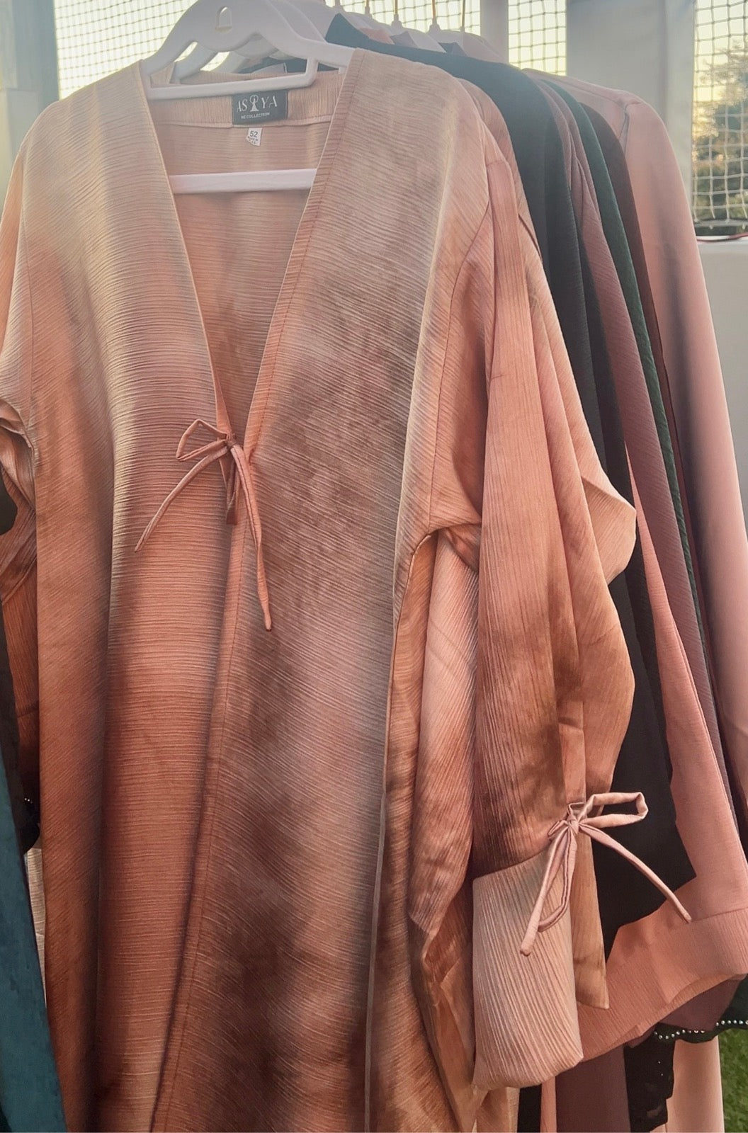 EVENING Bow Tie-Dye Open Abaya in Autumn Bronze